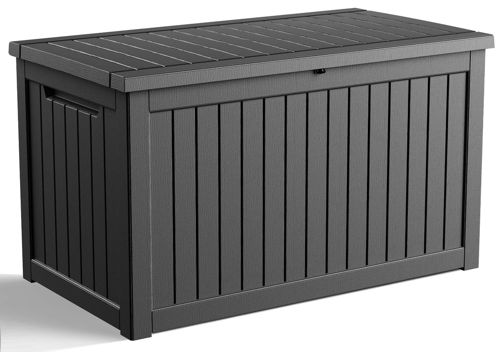 30 Gallon Outdoor Deck Box, Lockable Waterproof Outdoor Storage Boxes For Garden Tools,Indoor Cushions,Accessories Outside Storage Resin Weatherproof Container(Black)