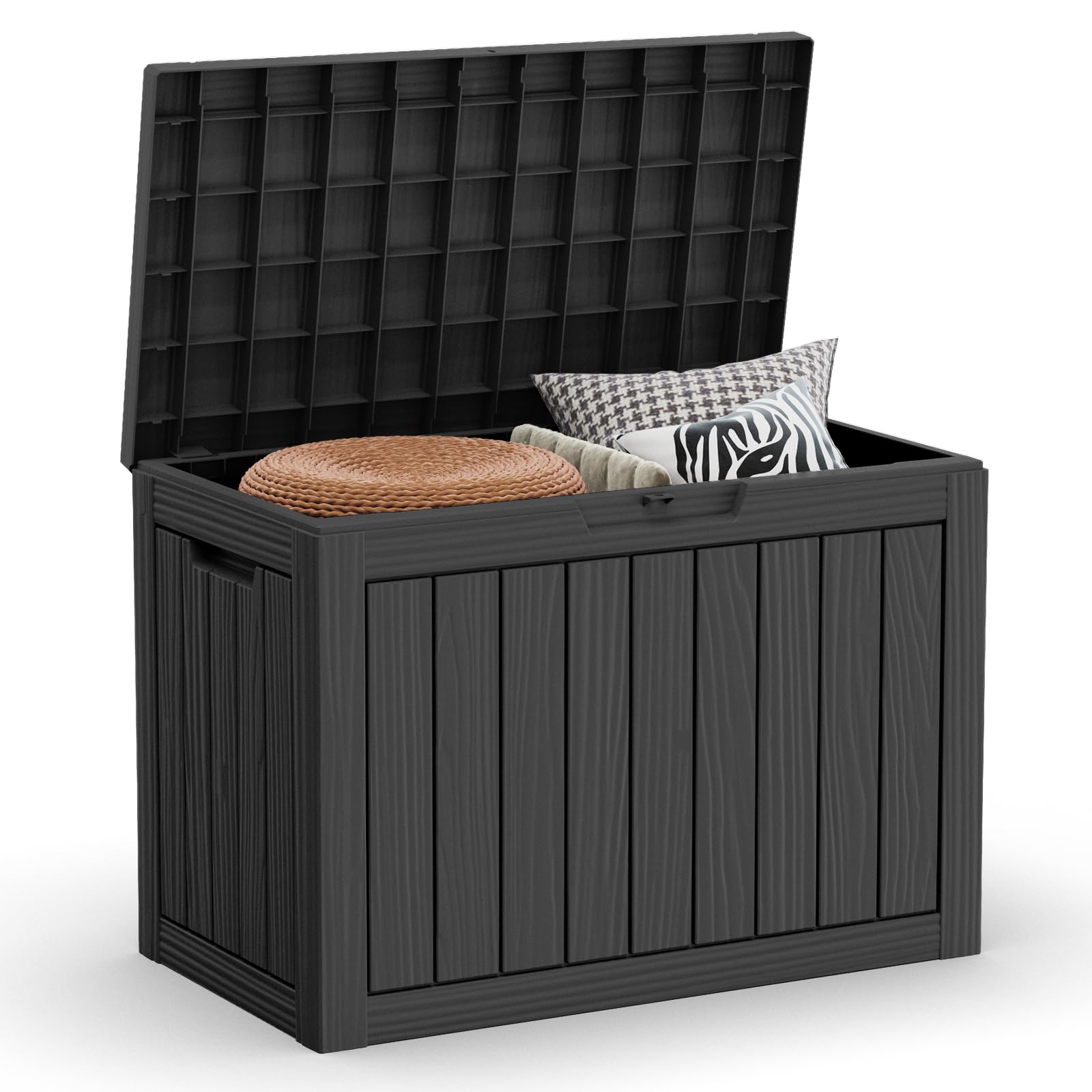 30 Gallon Outdoor Deck Box, Lockable Waterproof Outdoor Storage Boxes For Garden Tools,Indoor Cushions,Accessories Outside Storage Resin Weatherproof Container(Black)
