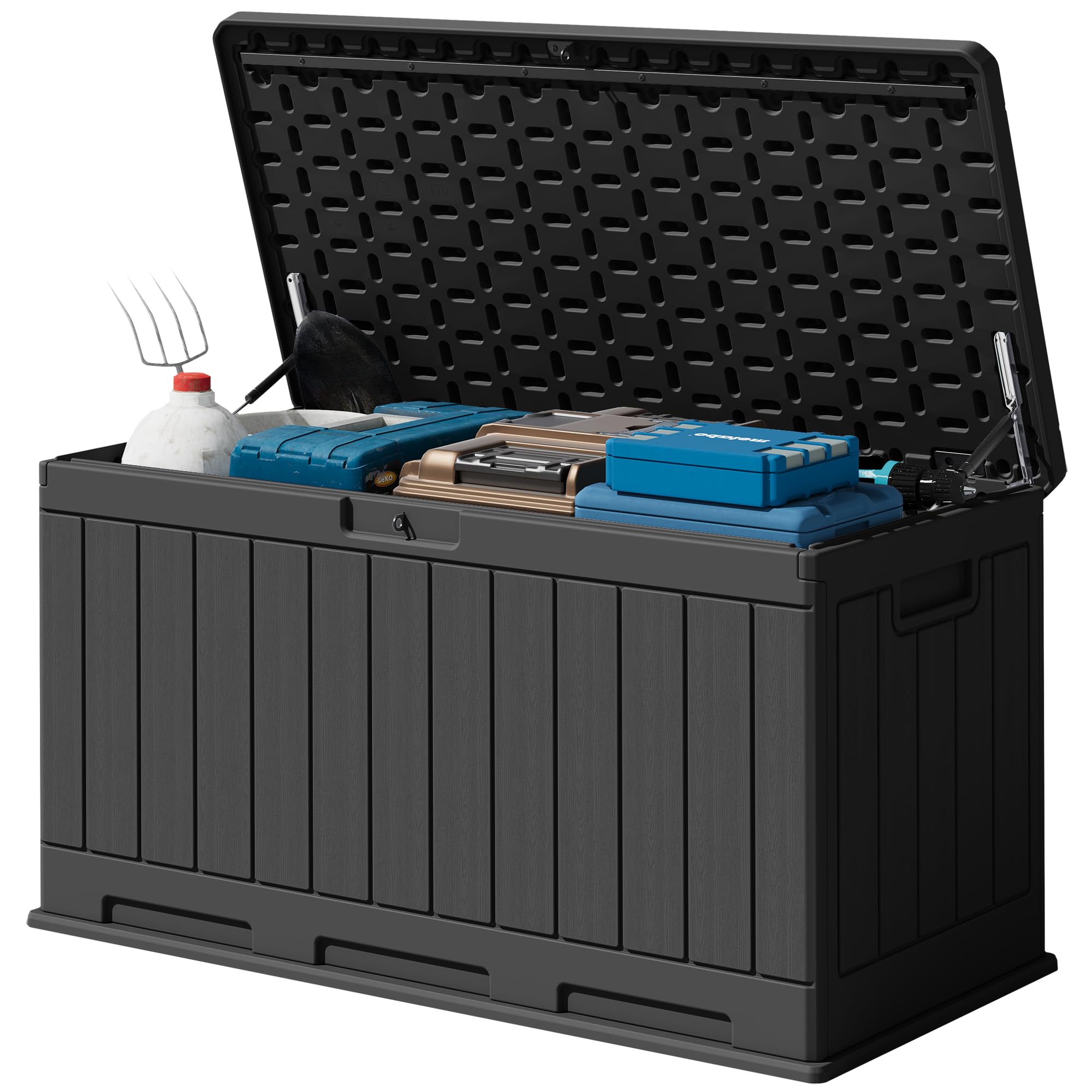 Devoko 30 Gallon Resin Deck Box Waterproof Outdoor Storage Box for Patio Furniture Pool Accessories Indoor Storage for Cushion Garden Tools (30 Gallon, Black)