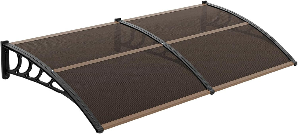 VINGLI Window Awning Door Canopy Exterior, 40" x 80" Awnings for Doors Polycarbonate Cover Patio Door Awning Rain Snow Sunlight Protection Hollow Sheet (Brown Board & Black Bracket)