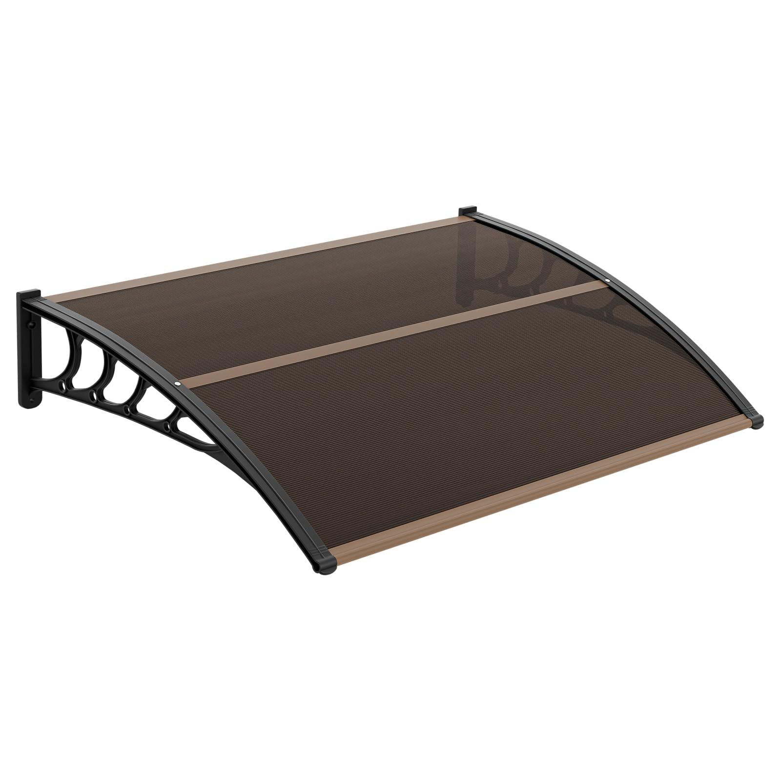 VINGLI Window Awning Door Canopy Exterior, 40" x 80" Awnings for Doors Polycarbonate Cover Patio Door Awning Rain Snow Sunlight Protection Hollow Sheet (Brown Board & Black Bracket)