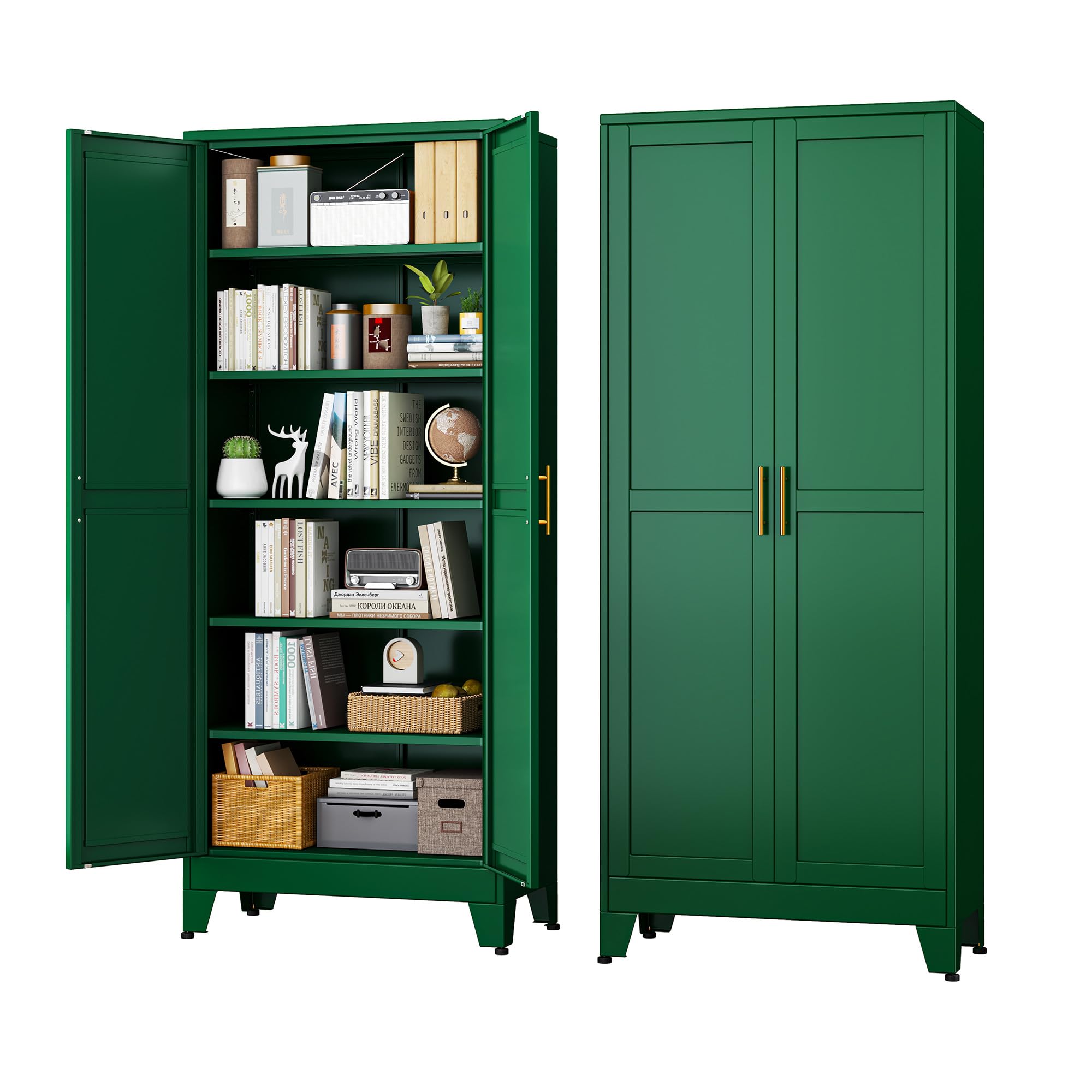 Black Metal Storage Cabinet, 61" Steel Cabinets for Home Office, Kitchen Pantry Storage Cabinet with Doors and 3 Adjustable Shelves, Metal Tool Cabinet, for Office, Home, Garage, School