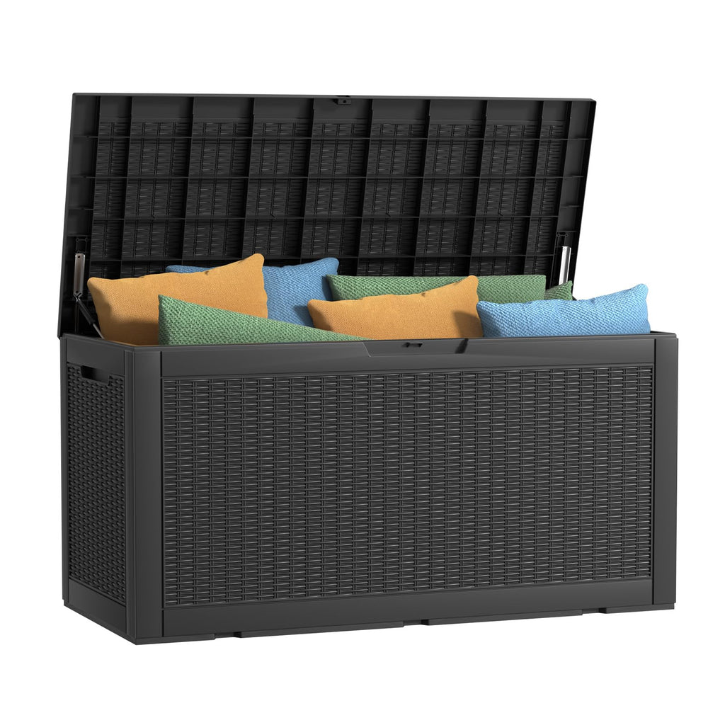 30 Gallon Outdoor Deck Box, Lockable Waterproof Outdoor Storage Boxes For Garden Tools,Indoor Cushions,Accessories Outside Storage Resin Weatherproof Container(Black)