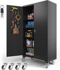 Upgraded Wide Metal Storage Cabinet - 72 Inch Black Lockable Garage Cabinet with Wheels & 4 Adjustable Shelves | Heavy-Duty Steel Cabinet for Garage, Office, Pantry, Gym