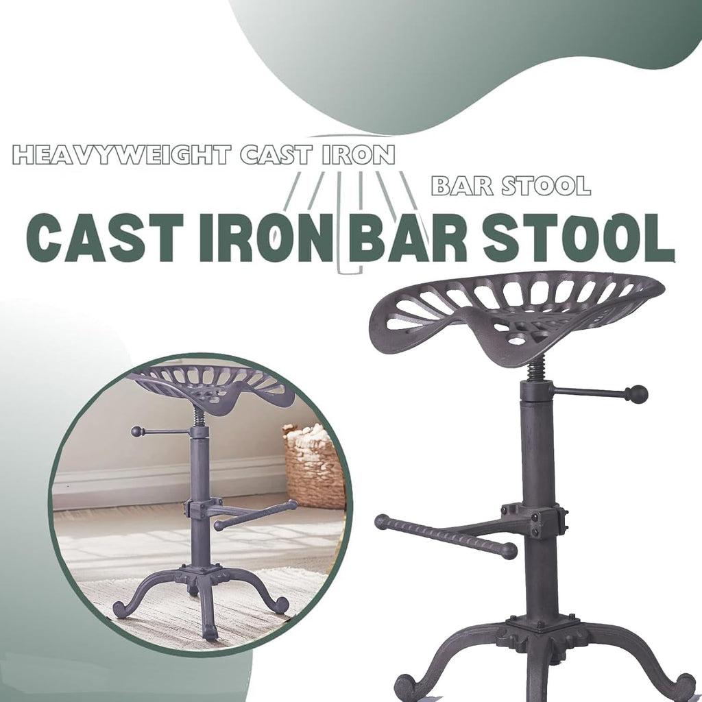 Rustic Industrial Farmhouse Tractor Seat Counter Height Adjustable Bar Stool Cast Iron Swivel Stool Industrial bar Chair (Rust, Cast Iron)