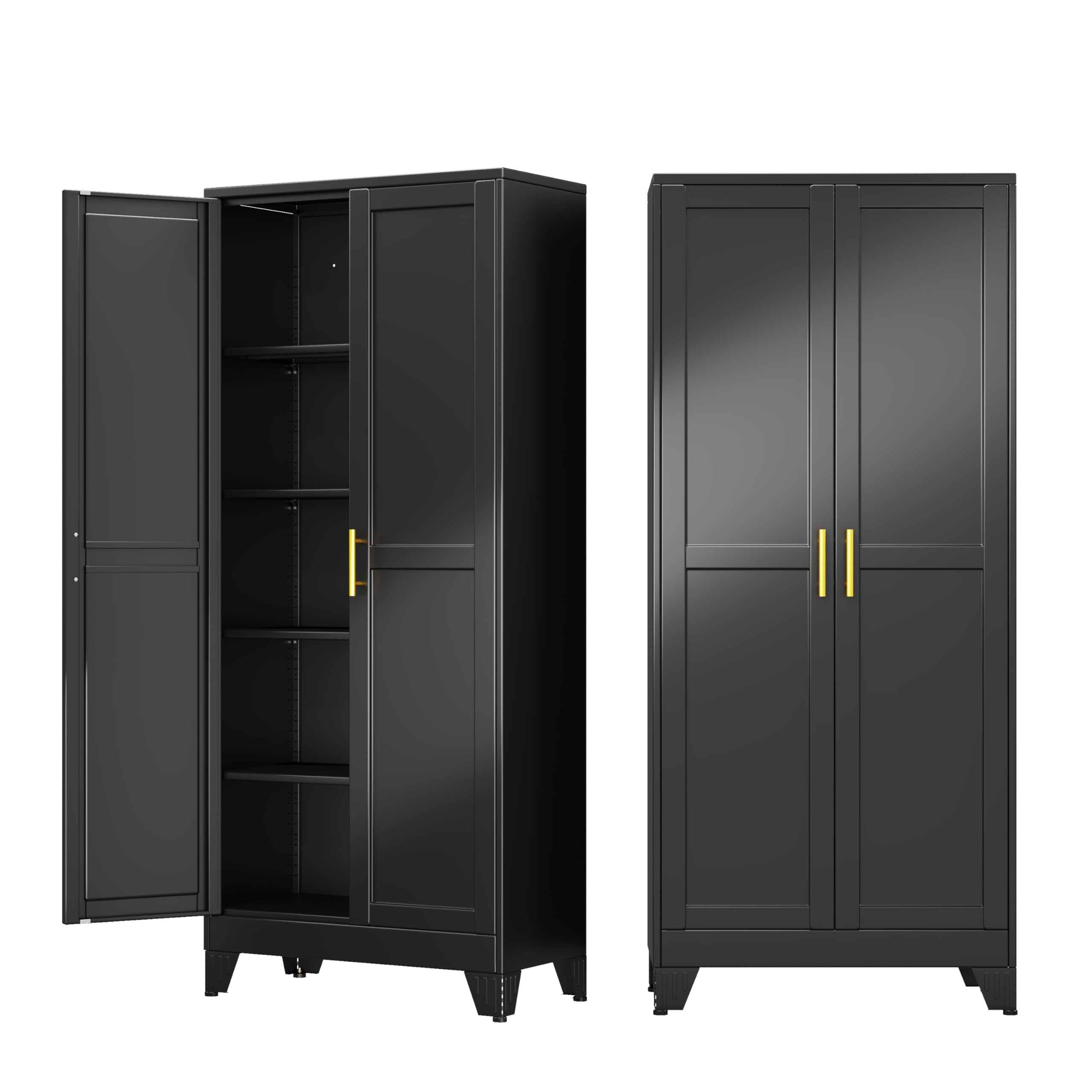 71" Metal Garage Storage Cabinet with Wheels and Locking Doors and Tall Rolling Steel Tool Cabinet with 4 Adjustable Shelves for Garage,Home,Office,Shop (Black, 71''H x 30''W x15''D)