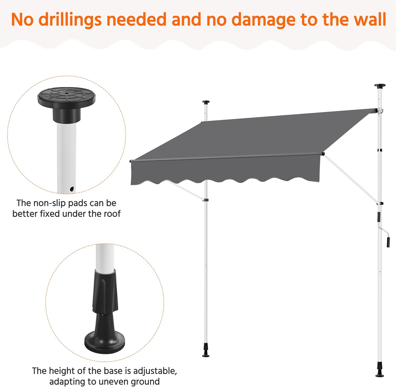 Yaheetech Manual Retractable Awning, 78"×118" Outdoor Sunshade Shelter Angle & Height Adjustable NO Drilling Patio Door Window Awnings, Canopy with UV Protection for Backyard, Dark Gray
