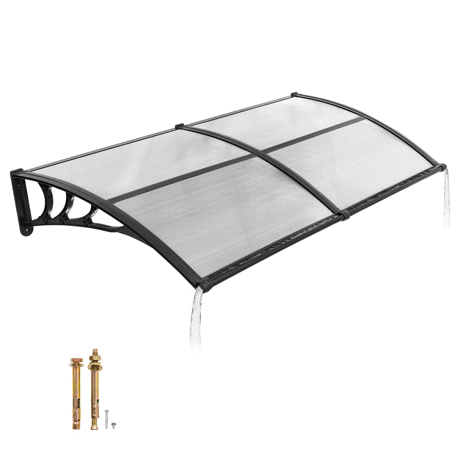 VEVOR Awnings for Door Entrance, 38" x 40" Window Door Awning Canopy Exterior with Drainage & ABS Bracket, Polycarbonate Cover Patio Door Awnings for Sun, UV, Rain, Snow Protection（Brown）