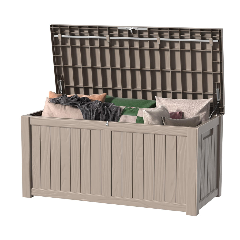 30 Gallon Outdoor Deck Box, Lockable Waterproof Outdoor Storage Boxes For Garden Tools,Indoor Cushions,Accessories Outside Storage Resin Weatherproof Container(Black)