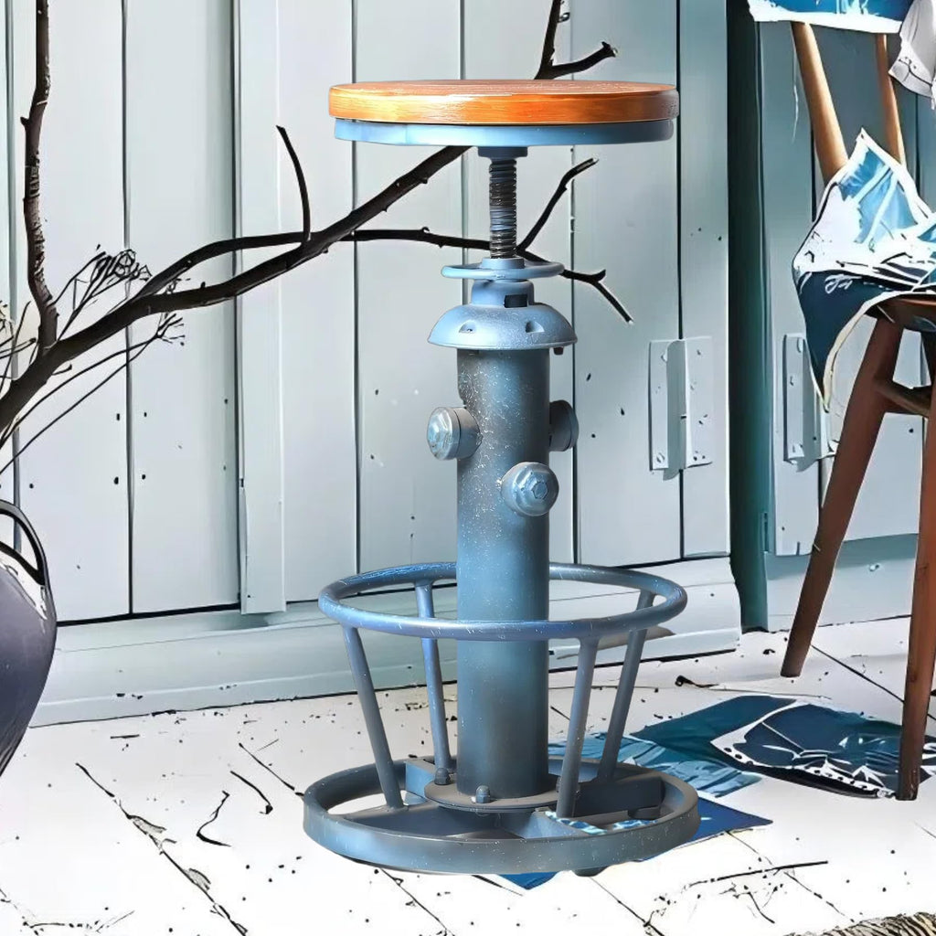 Topower Antique Industrial Round Bottom Adjustable Height Cafe Coffee Retro Vintage Stylish Water Pipe Design Pub Kitchen Bar Stool (Silver, PU Leather Top)