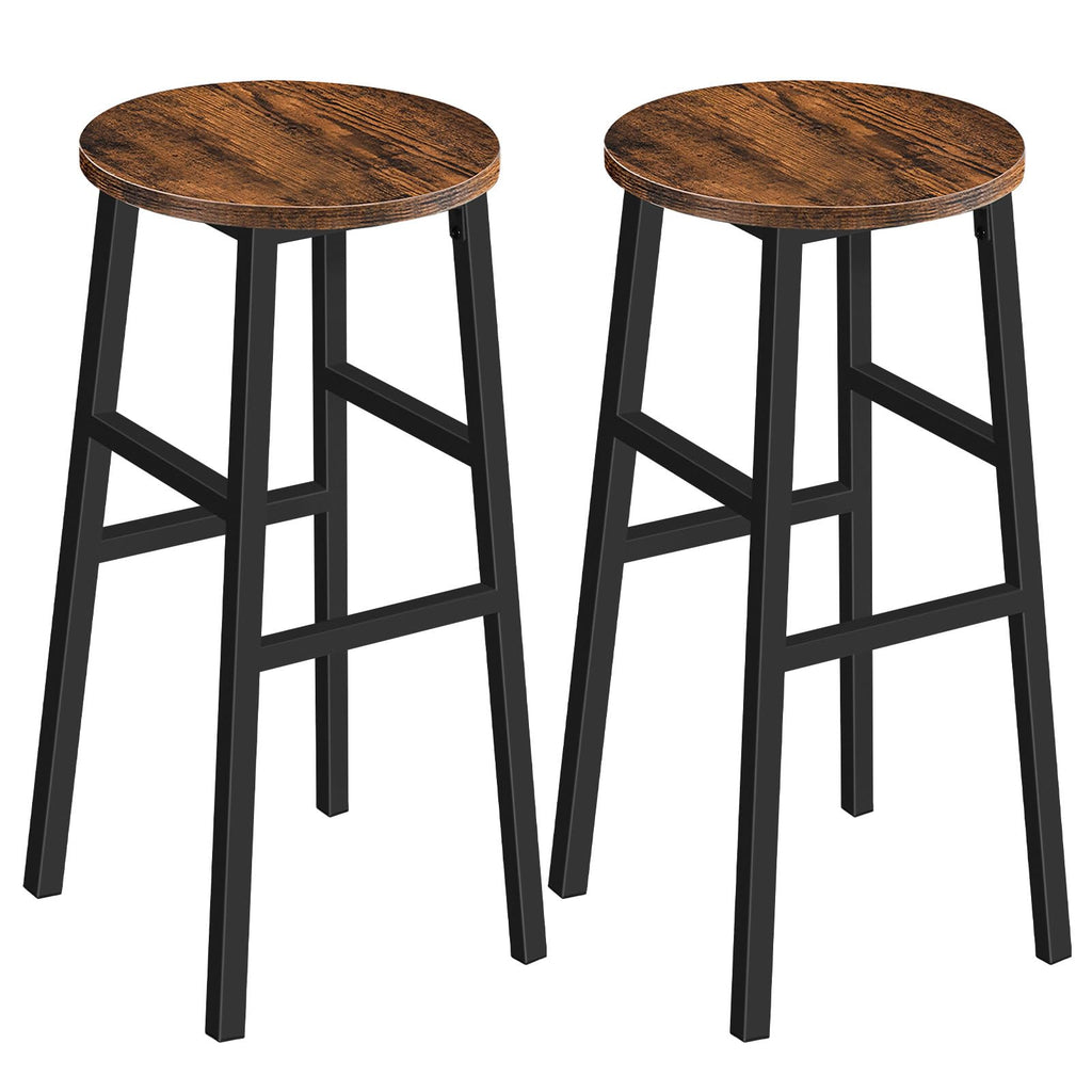 MAHANCRIS Bar Stools, Set of 2 Round Bar Chairs with Footrest, 24.4 Inch Kitchen Breakfast Bar Stools, Industrial Bar Stools, Easy Assembly, for Dining Room, Kitchen, Rustic Brown BAHR0201Z
