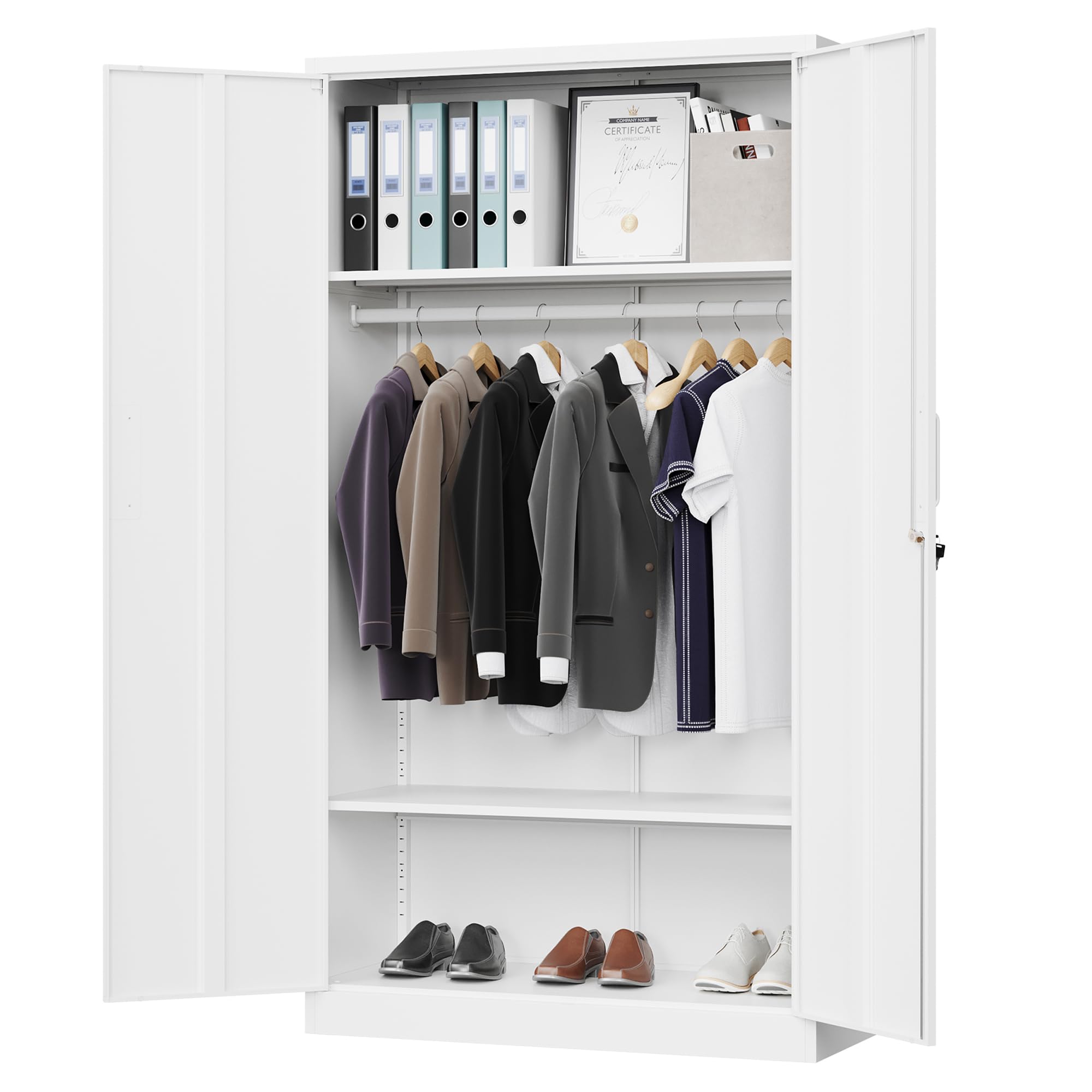 Letaya Metal Wardrobe Cabinets with Lock,Clothing Locker 72" X 36" X 18" Storage Cabinets for Home Room,Fire Department, School, Employee,Gym,Government (Black)