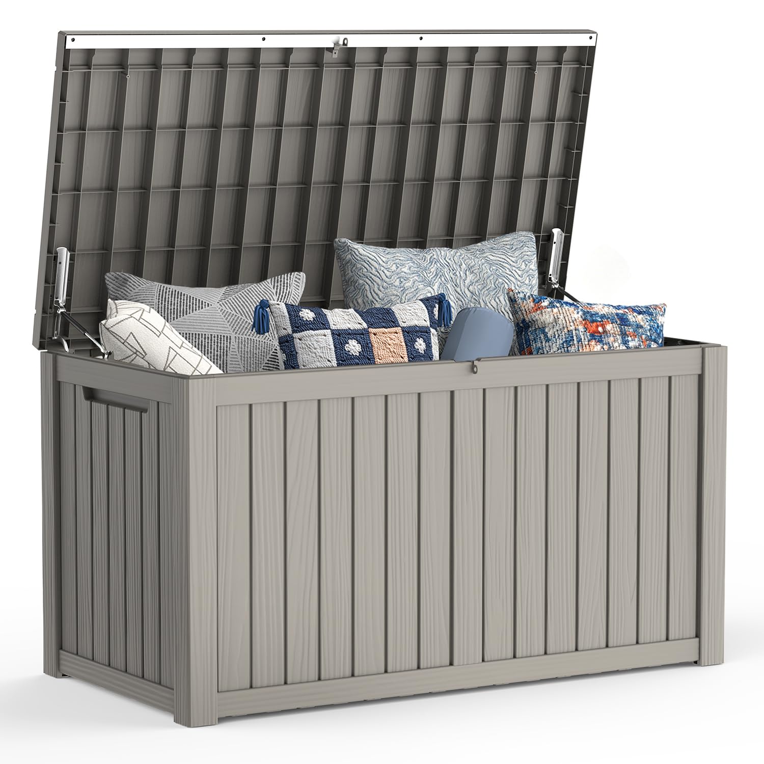 Mars Villa 100 Gallon Outdoor Storage Box, Large Resin Deck Box Waterproof, for Outside Patio Furniture Cushion, Pool Supply, with Hydraulic Hinge, UV-Resistant and Weatherproof, Rattan Black
