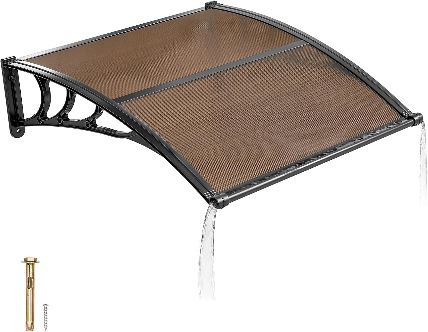 VEVOR Awnings for Door Entrance, 38" x 40" Window Door Awning Canopy Exterior with Drainage & ABS Bracket, Polycarbonate Cover Patio Door Awnings for Sun, UV, Rain, Snow Protection（Brown）