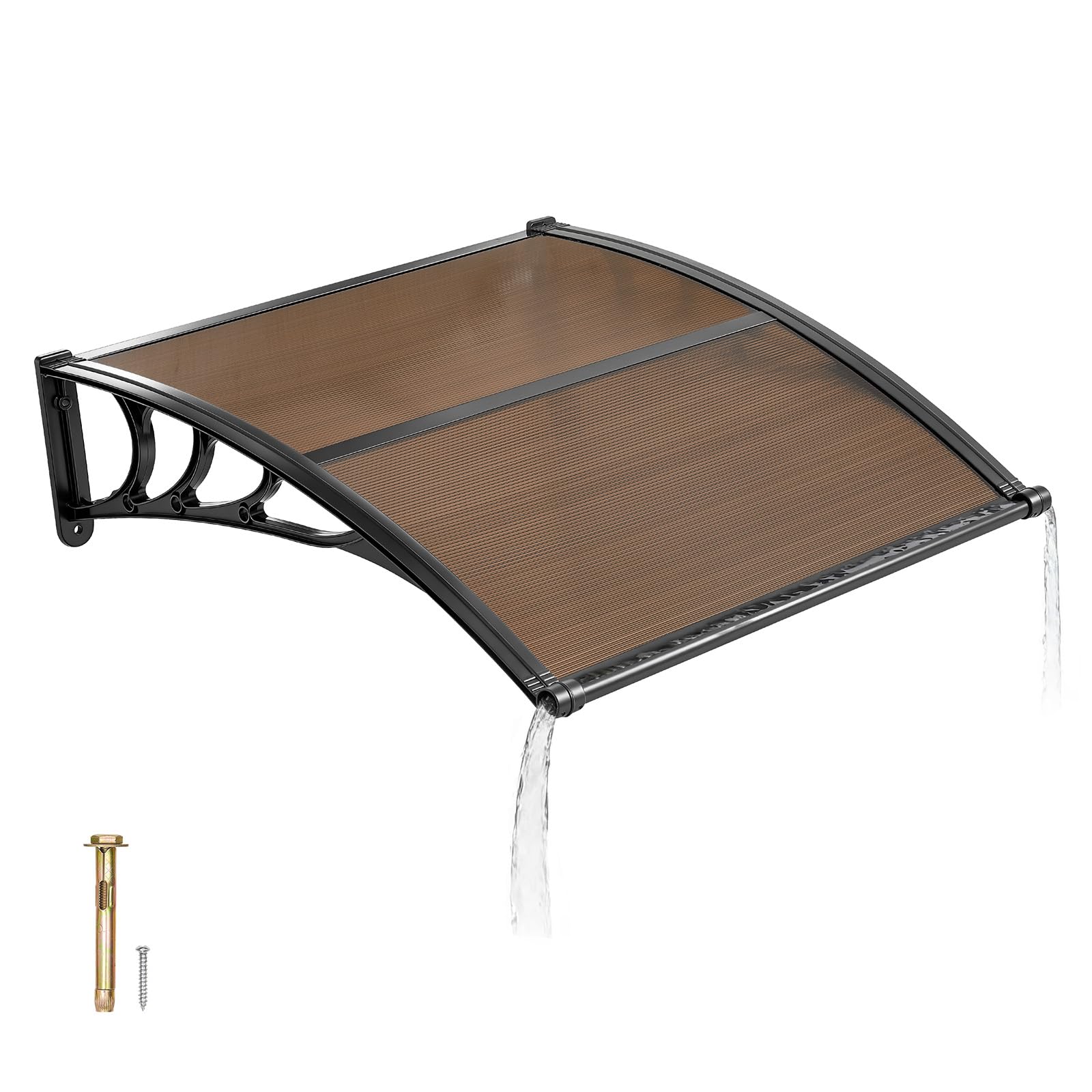 VEVOR Awnings for Door Entrance, 38" x 40" Window Door Awning Canopy Exterior with Drainage & ABS Bracket, Polycarbonate Cover Patio Door Awnings for Sun, UV, Rain, Snow Protection（Brown）