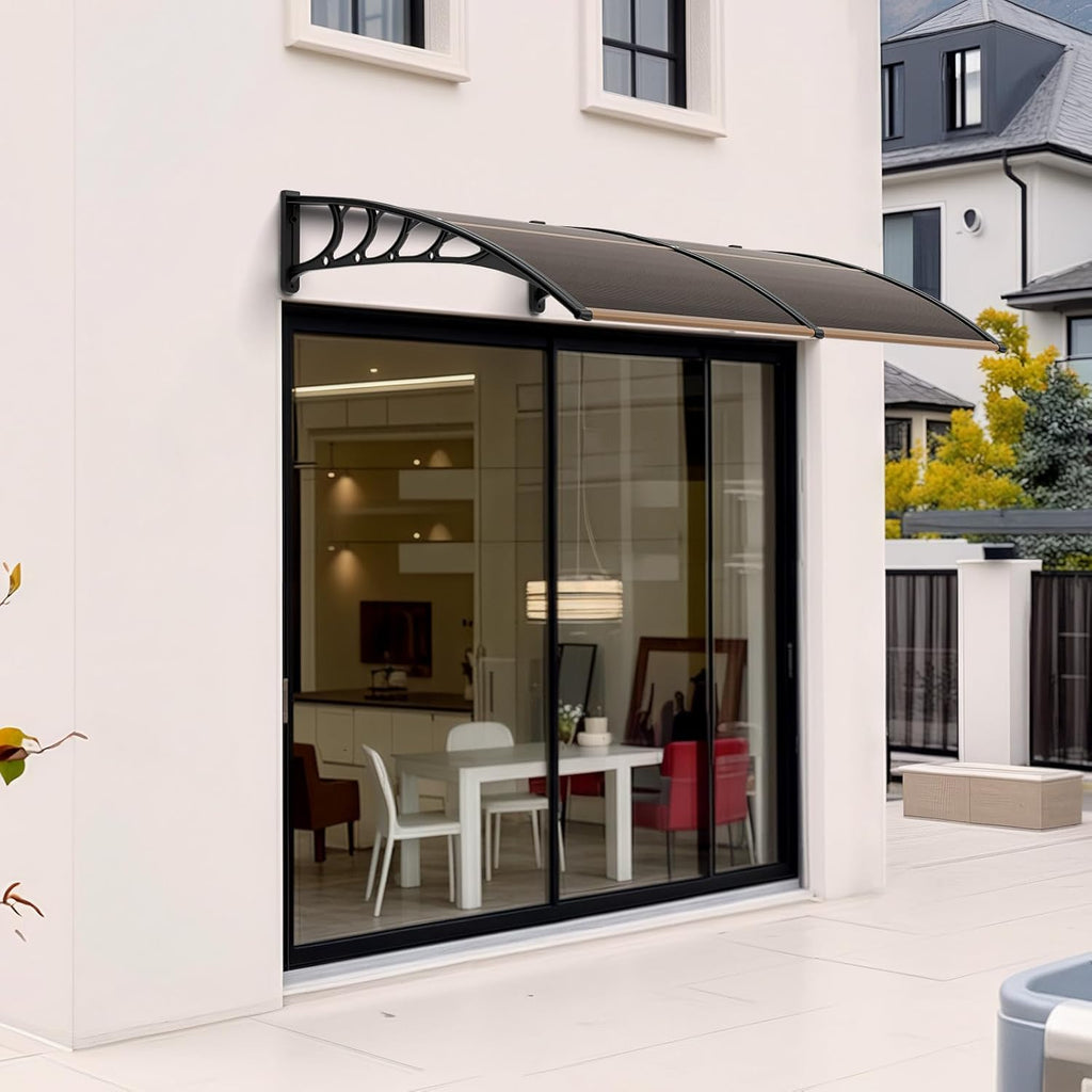 VINGLI Window Awning Door Canopy Exterior, 40" x 80" Awnings for Doors Polycarbonate Cover Patio Door Awning Rain Snow Sunlight Protection Hollow Sheet (Brown Board & Black Bracket)