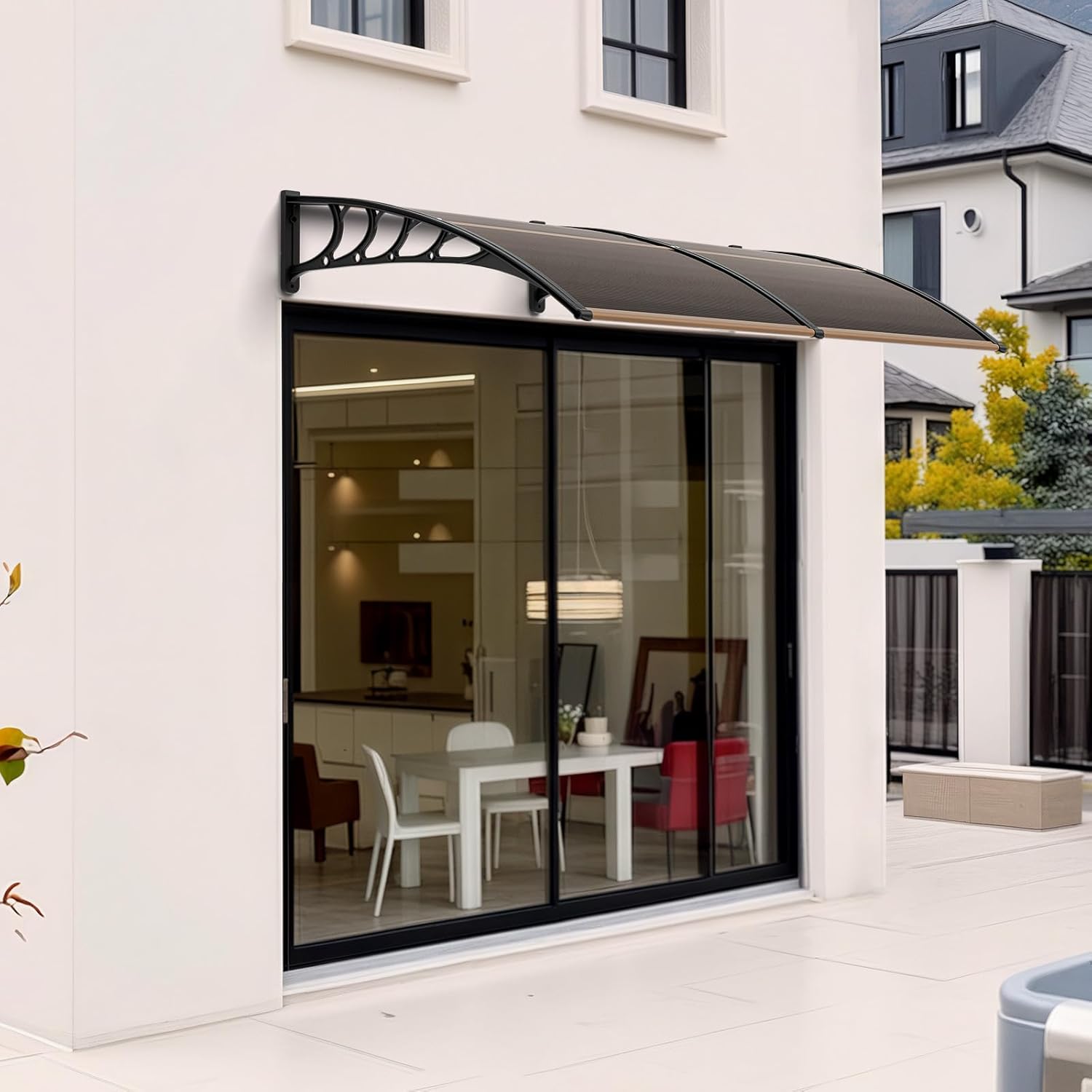 VINGLI Window Awning Door Canopy Exterior, 40" x 80" Awnings for Doors Polycarbonate Cover Patio Door Awning Rain Snow Sunlight Protection Hollow Sheet (Brown Board & Black Bracket)