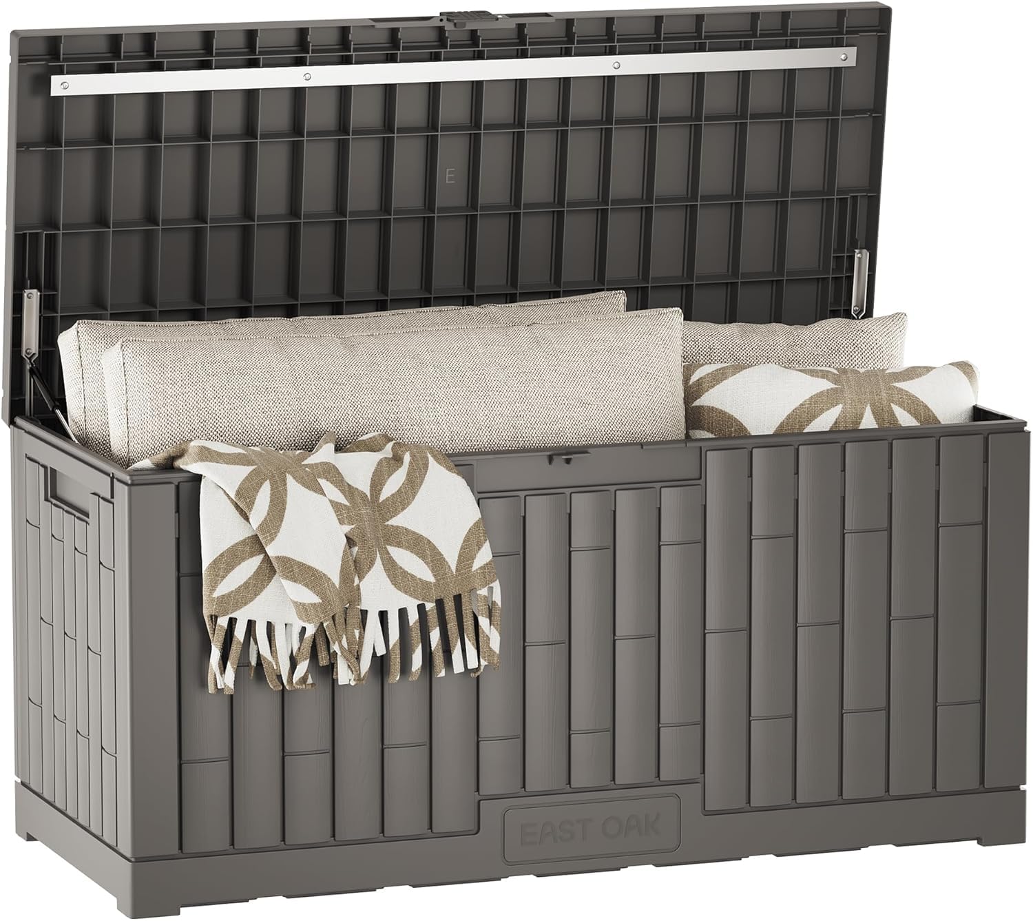 EAST OAK Outdoor Storage Box, 31 Gallon Deck Box Indoor and Outdoor Use, Waterproof Resin Storage Bin for Package Delivery, Patio Cushions, Gardening Tools, Lockable, UV Resistant, Grey