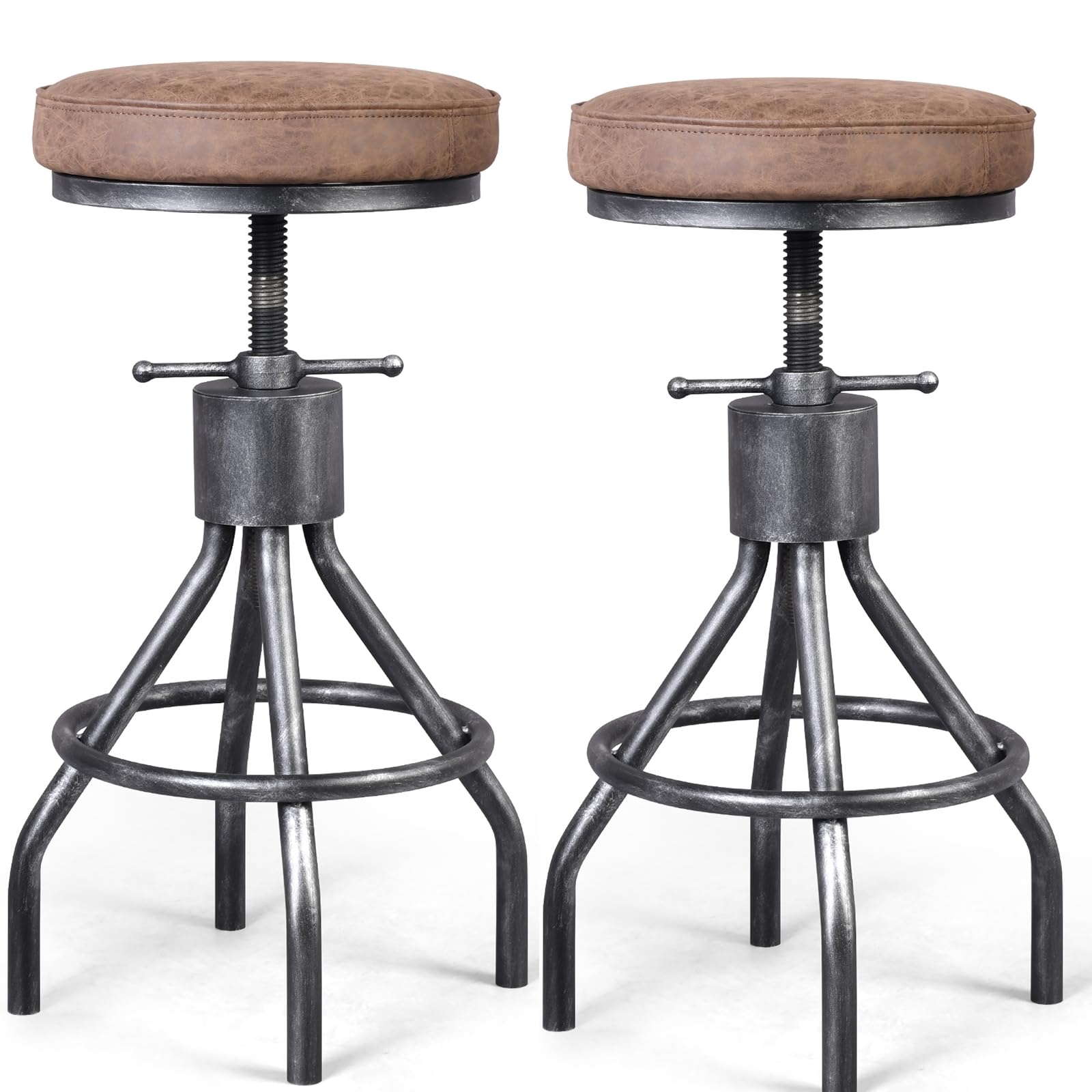 Industrial Bar Stool-Set of 2-Swivel Counter Coffee Chair-Extra Pub Height Adjustable 22-33 inch