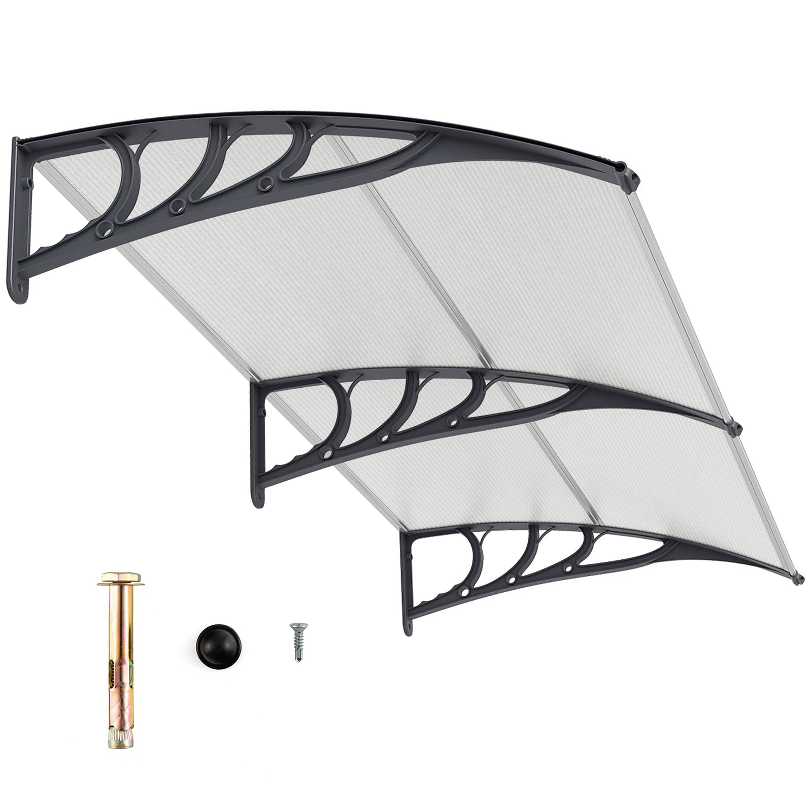 Tangkula 40" x 48" Window Awning, Modern Polycarbonate Overhead Door Awning with Hollow Sheet for Rain Snow Sunlight Protection, UPF 50+ Awnings for Patio, Door, Deck, Porch
