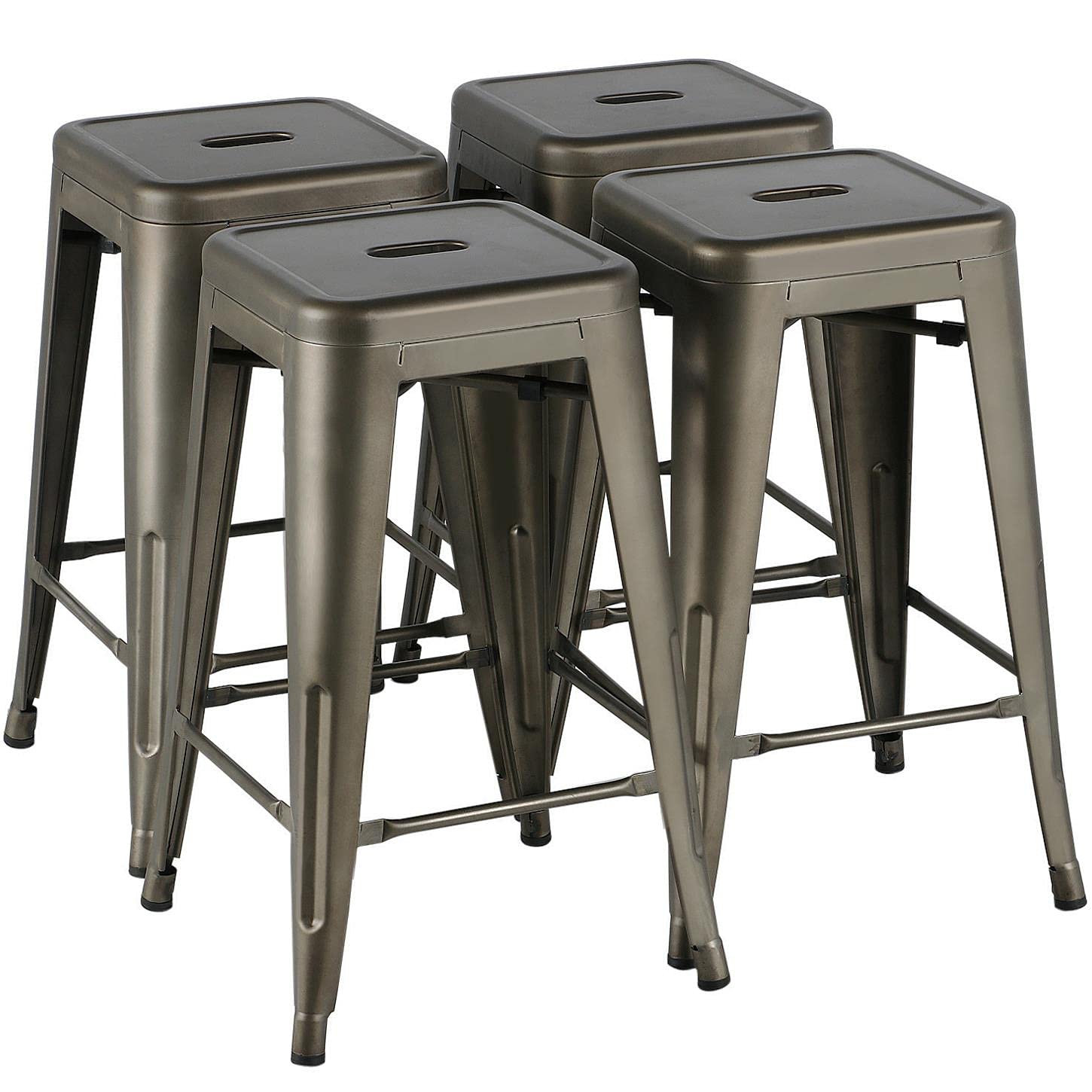 Yaheetech 30 Inch Metal Bar Stools Set of 4, Bar Height Backless Bartools, Industrial Stackable Bar Chairs with Footrest for Kitchen/Dining Room/Bistro/Patio, Black