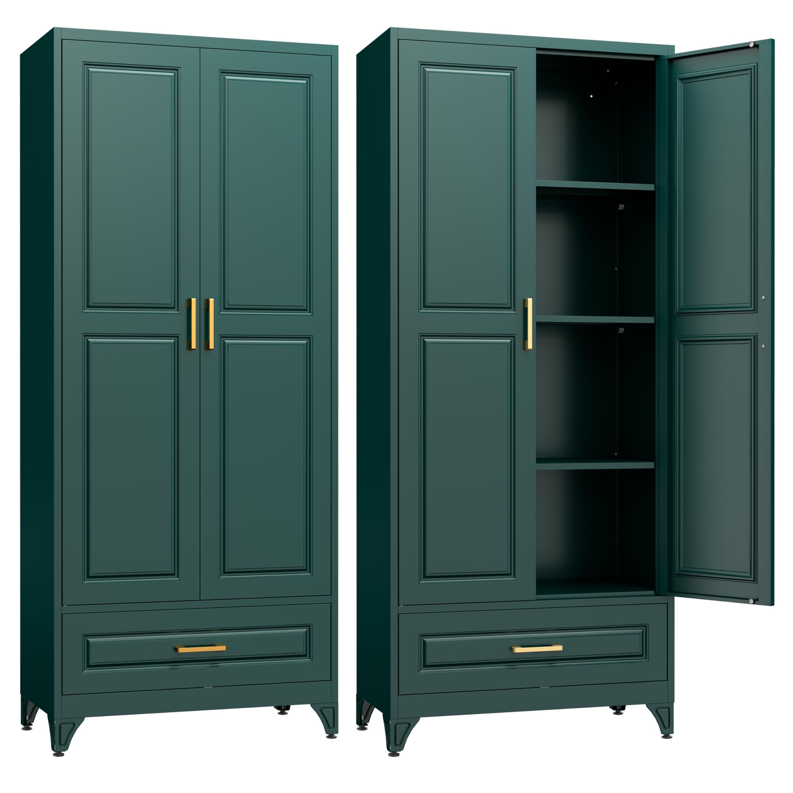 SteeLoong Kitchen Pantry Cabinet,71”Black Metal Pantry Storage Cabinet with Doors and 4 Adjustable Shelves,Kitchen Cabinet with 2 Gold Handles,Tall Cabinet for Livingroom,Pantry, Bathroom