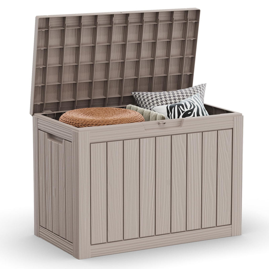 30 Gallon Outdoor Deck Box, Lockable Waterproof Outdoor Storage Boxes For Garden Tools,Indoor Cushions,Accessories Outside Storage Resin Weatherproof Container(Black)