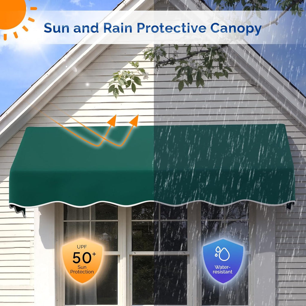 VINGLI 6x2 FT Outside Window Awning, Door Awnings for Sunshade & Waterproof, Patio Manual Retractable Awning for Door Entrance in Balcony, Backyard, Garden, Dark Green