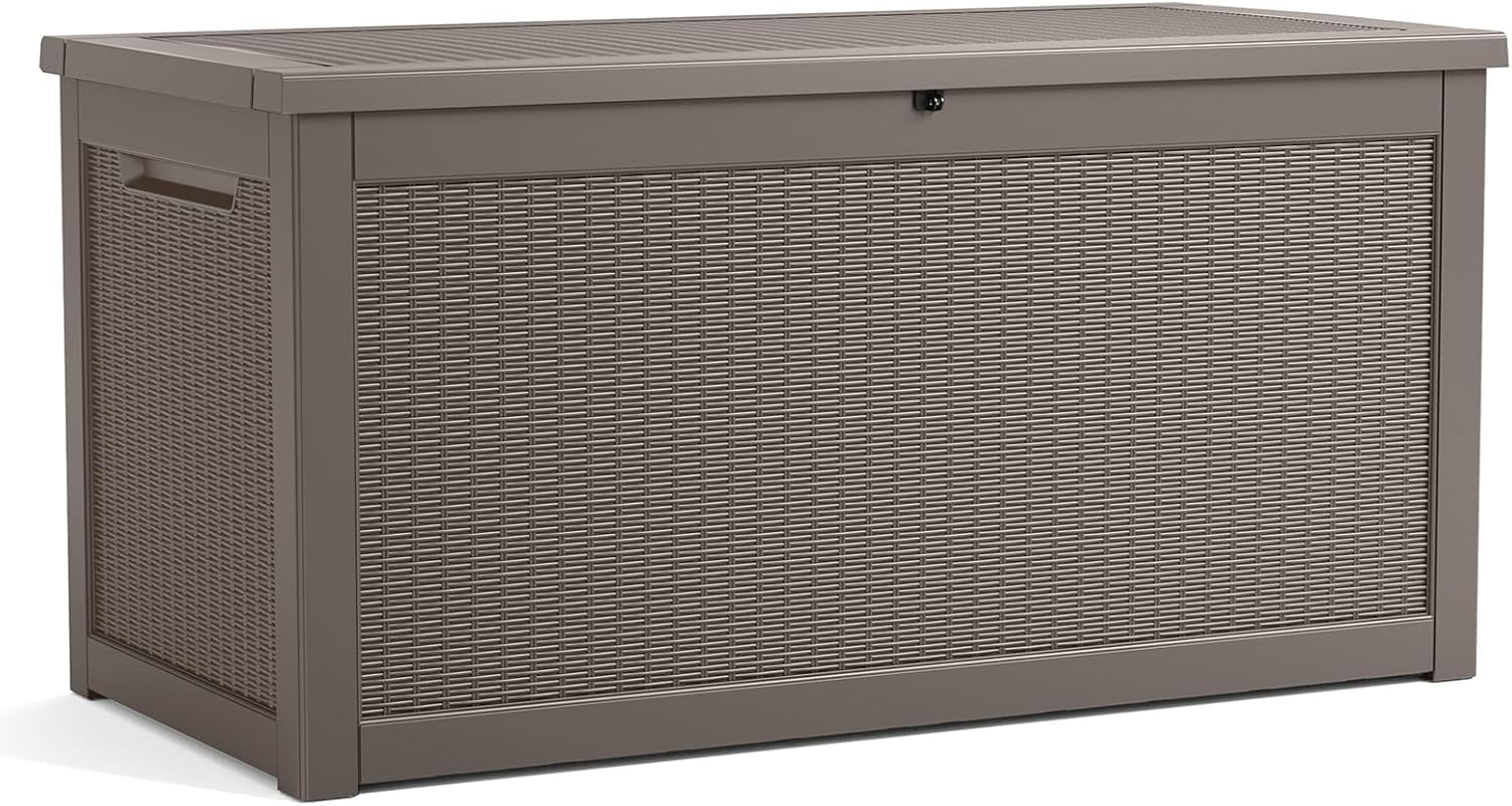 TARKARI 270 Gallon Lockable Resin Deck Box, Waterproof & UV-Resistant Outdoor Storage Box for Outdoor Cushion Storage, Garden Tools & Pool Accessories Storage, Black