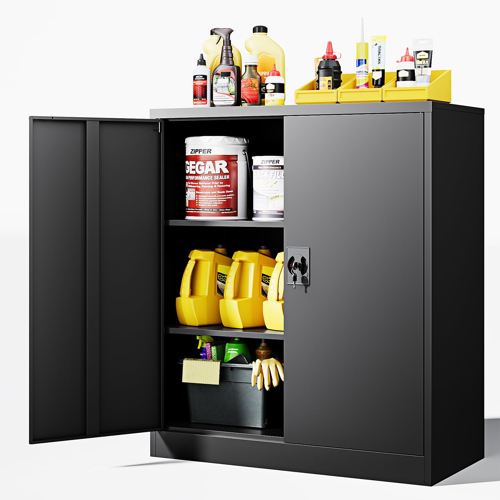 Letaya Metal Garage Storage Cabinets with Lock Door and Adjustable Shelves, Steel Tool Cabinets for Home,Office,Warehouse Organisieren (Black)