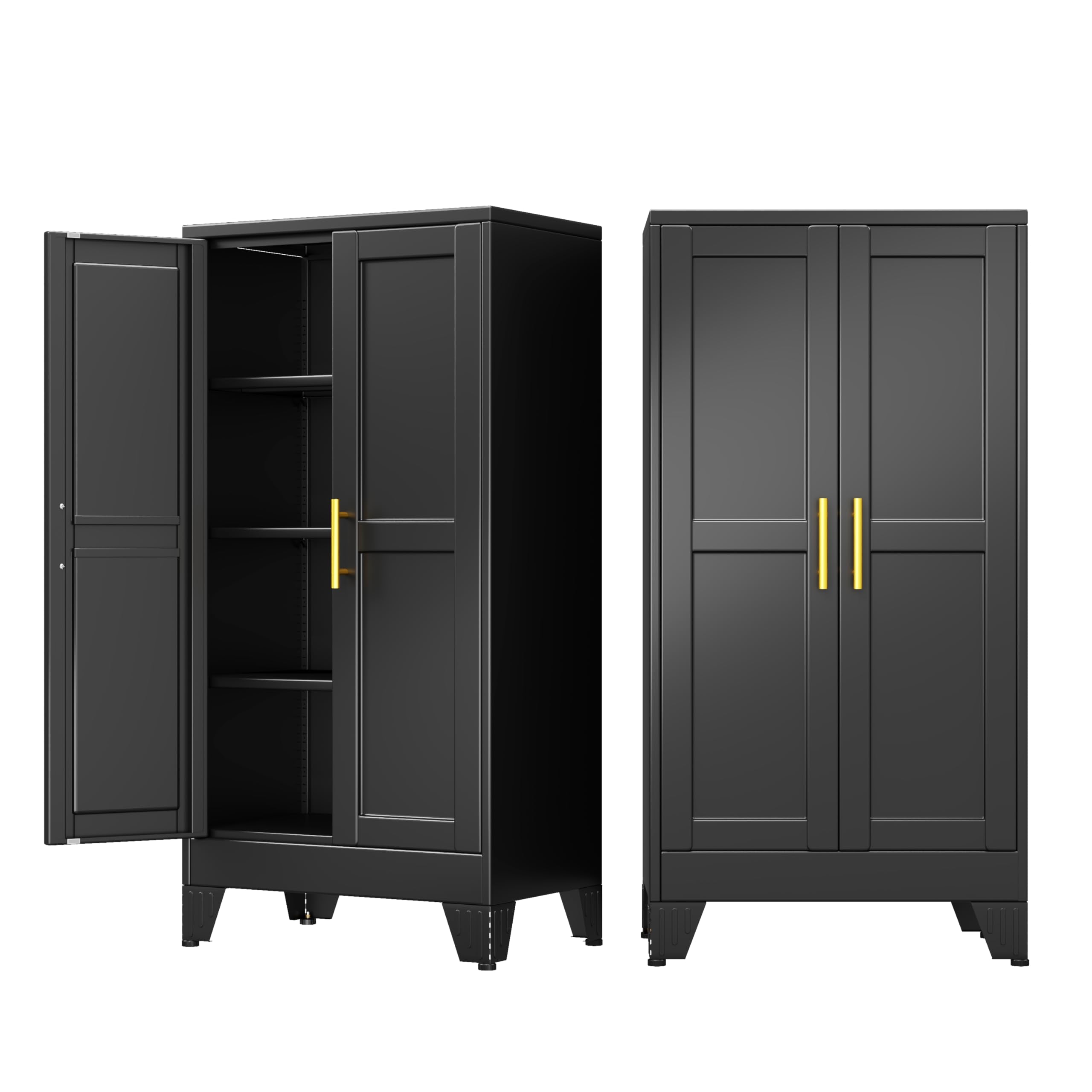 71" Metal Garage Storage Cabinet with Wheels and Locking Doors and Tall Rolling Steel Tool Cabinet with 4 Adjustable Shelves for Garage,Home,Office,Shop (Black, 71''H x 30''W x15''D)