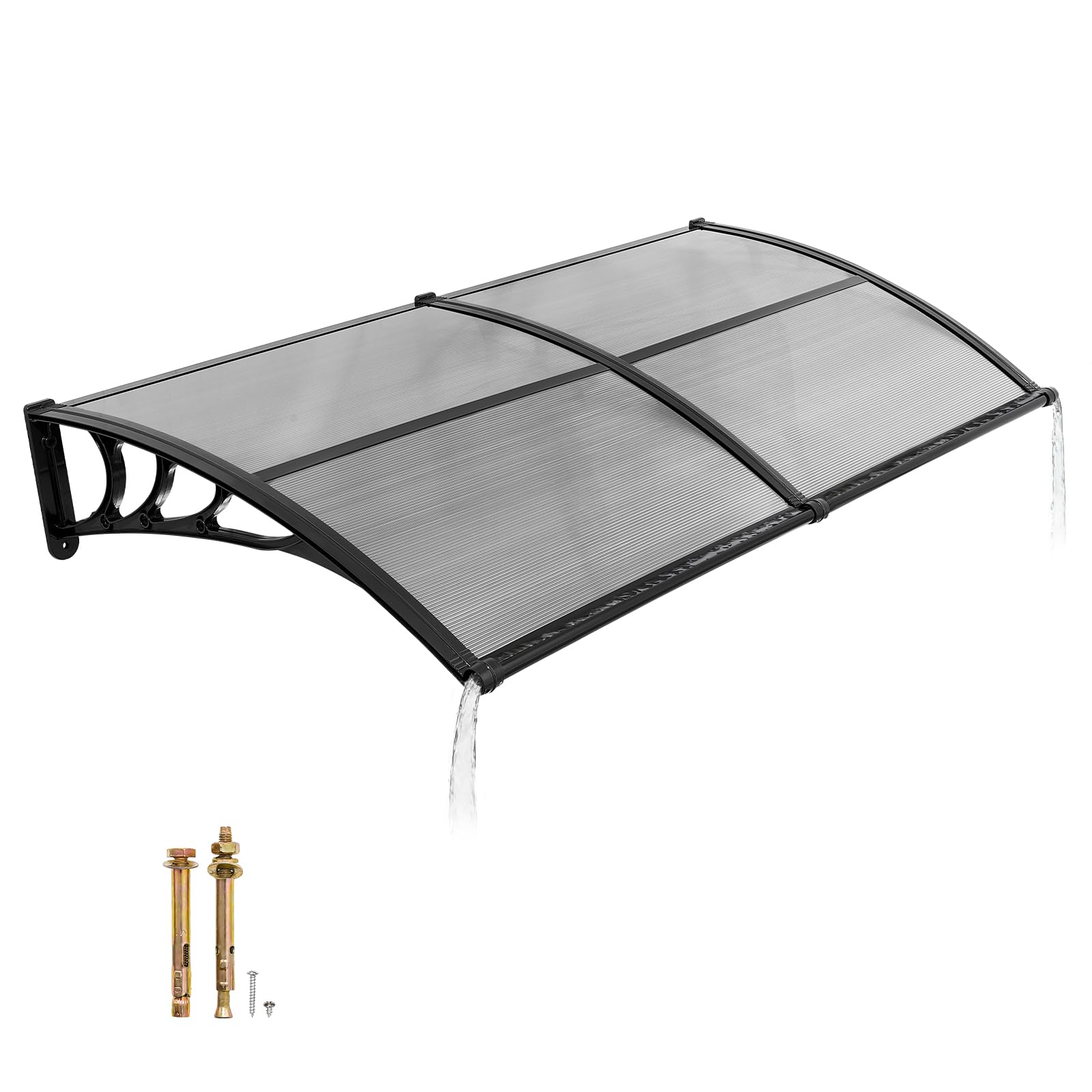 VEVOR Awnings for Door Entrance, 38" x 40" Window Door Awning Canopy Exterior with Drainage & ABS Bracket, Polycarbonate Cover Patio Door Awnings for Sun, UV, Rain, Snow Protection（Brown）