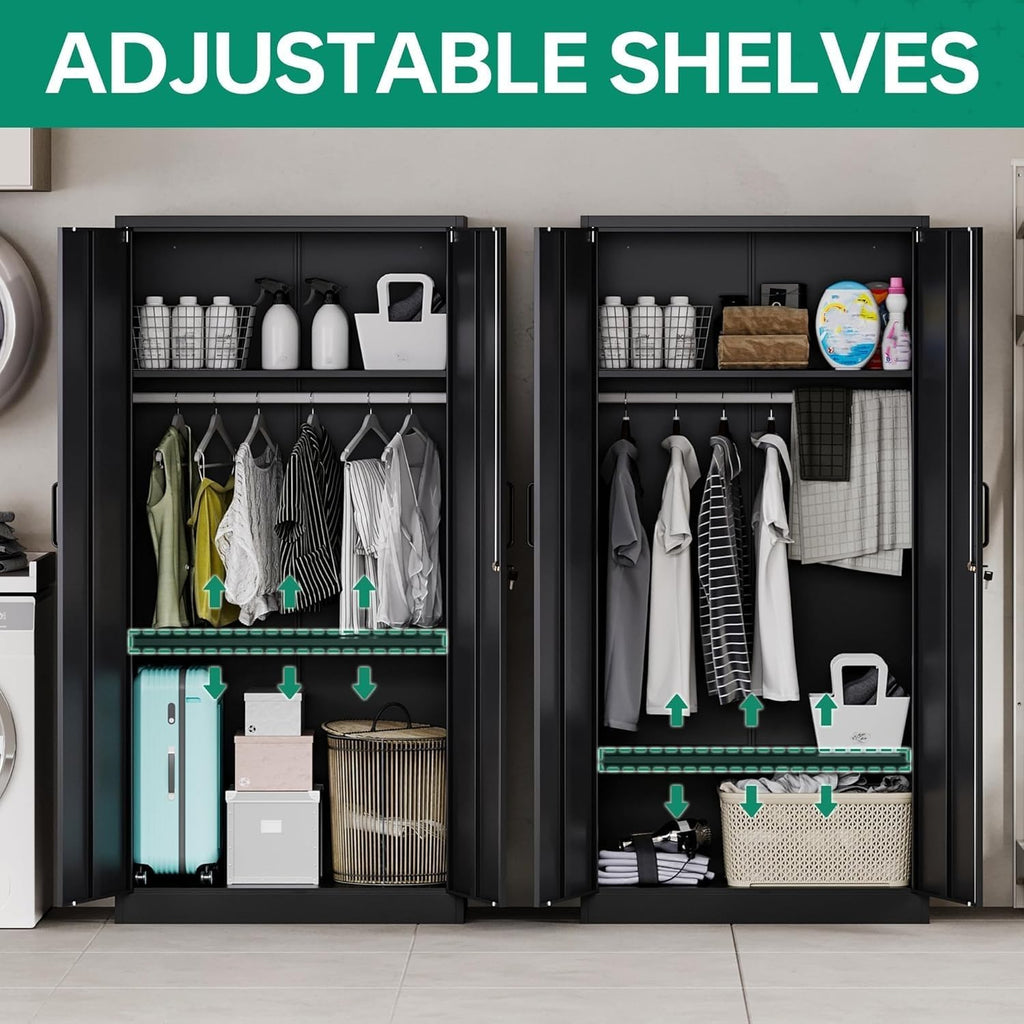 Letaya Metal Wardrobe Cabinets with Lock,Clothing Locker 72" X 36" X 18" Storage Cabinets for Home Room,Fire Department, School, Employee,Gym,Government (Black)