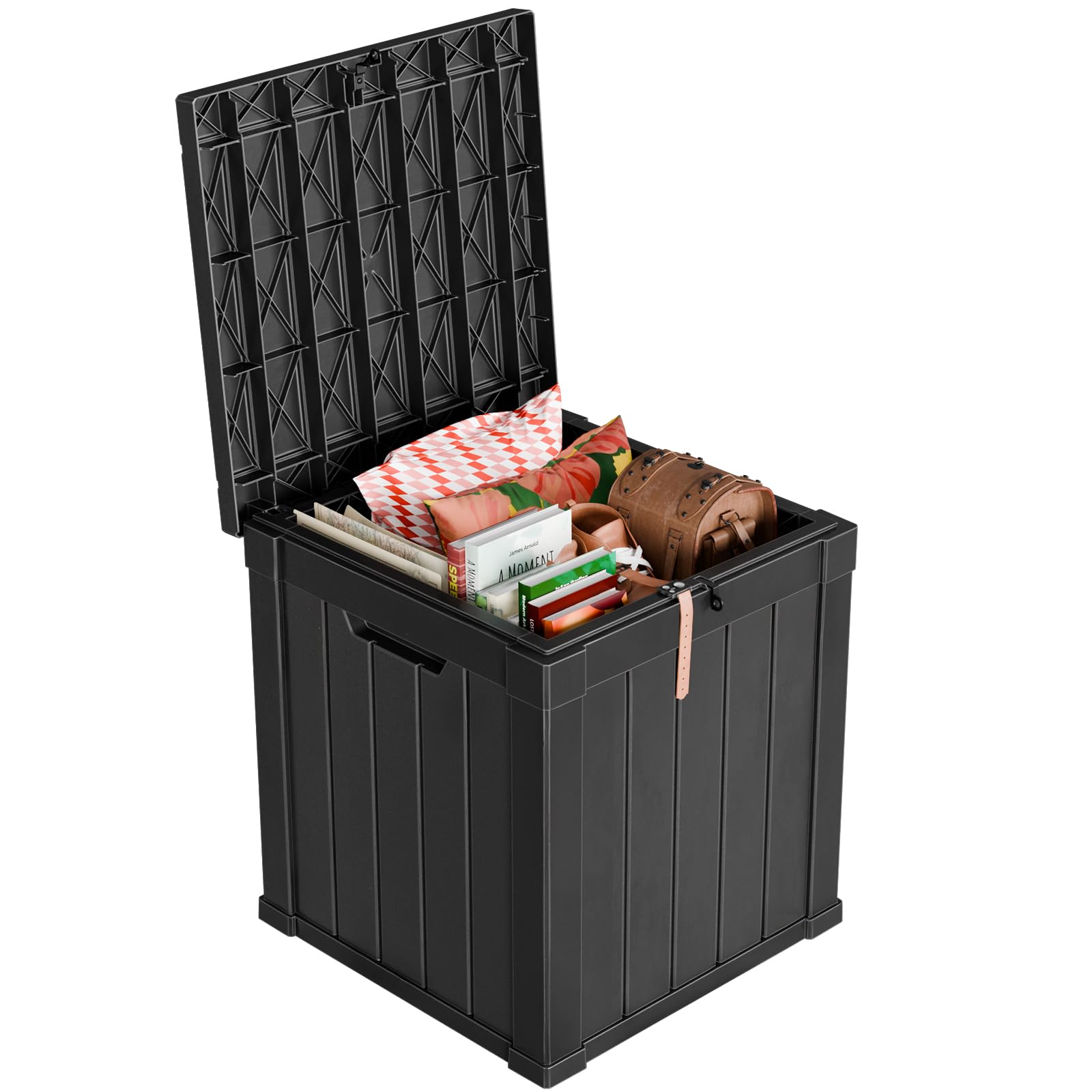 30 Gallon Outdoor Deck Box, Lockable Waterproof Outdoor Storage Boxes For Garden Tools,Indoor Cushions,Accessories Outside Storage Resin Weatherproof Container(Black)