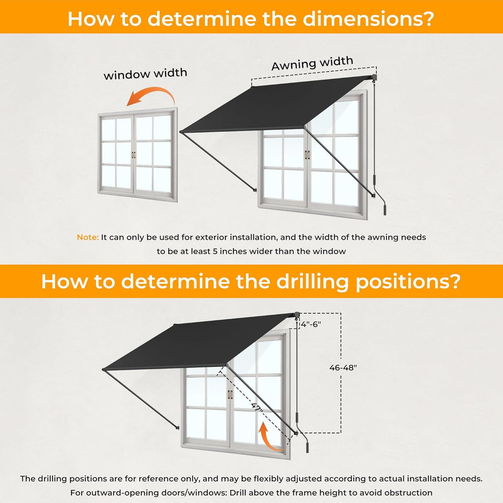 HOMEDEMO Small Retractable Window Awning 98"x59" Outdoor Patio Awning, Sun Shade Shelter with Waterproof UV-Resistant Fabric for Window, Door, Coffee Shop, RV