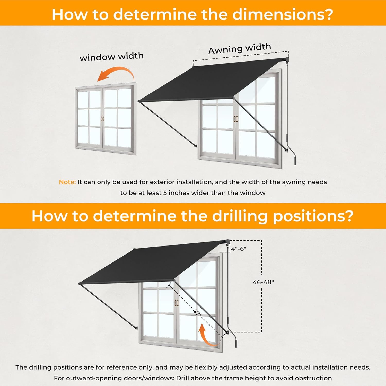 HOMEDEMO Small Retractable Window Awning 98"x59" Outdoor Patio Awning, Sun Shade Shelter with Waterproof UV-Resistant Fabric for Window, Door, Coffee Shop, RV