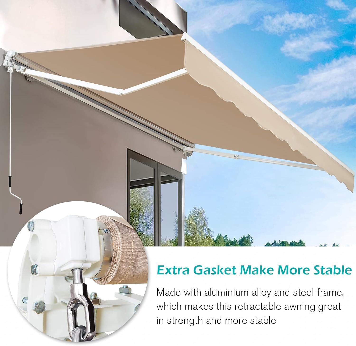 AECOJOY 13'×10' Patio Awning Retractable Awning Sun Shade Awning Cover Outdoor Patio Canopy Sunsetter Deck Awnings with Manual Crank Handle, Beige