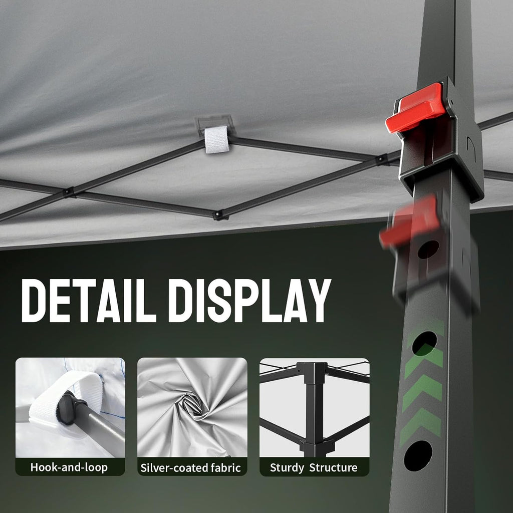 CROWN SHADES 8x8 Pop Up Canopy - Patented Center Lock One Push Instant Outdoor Canopy Beach Tent with STO-N-Go Bag 8 Stakes & 4 Sand Bags，White
