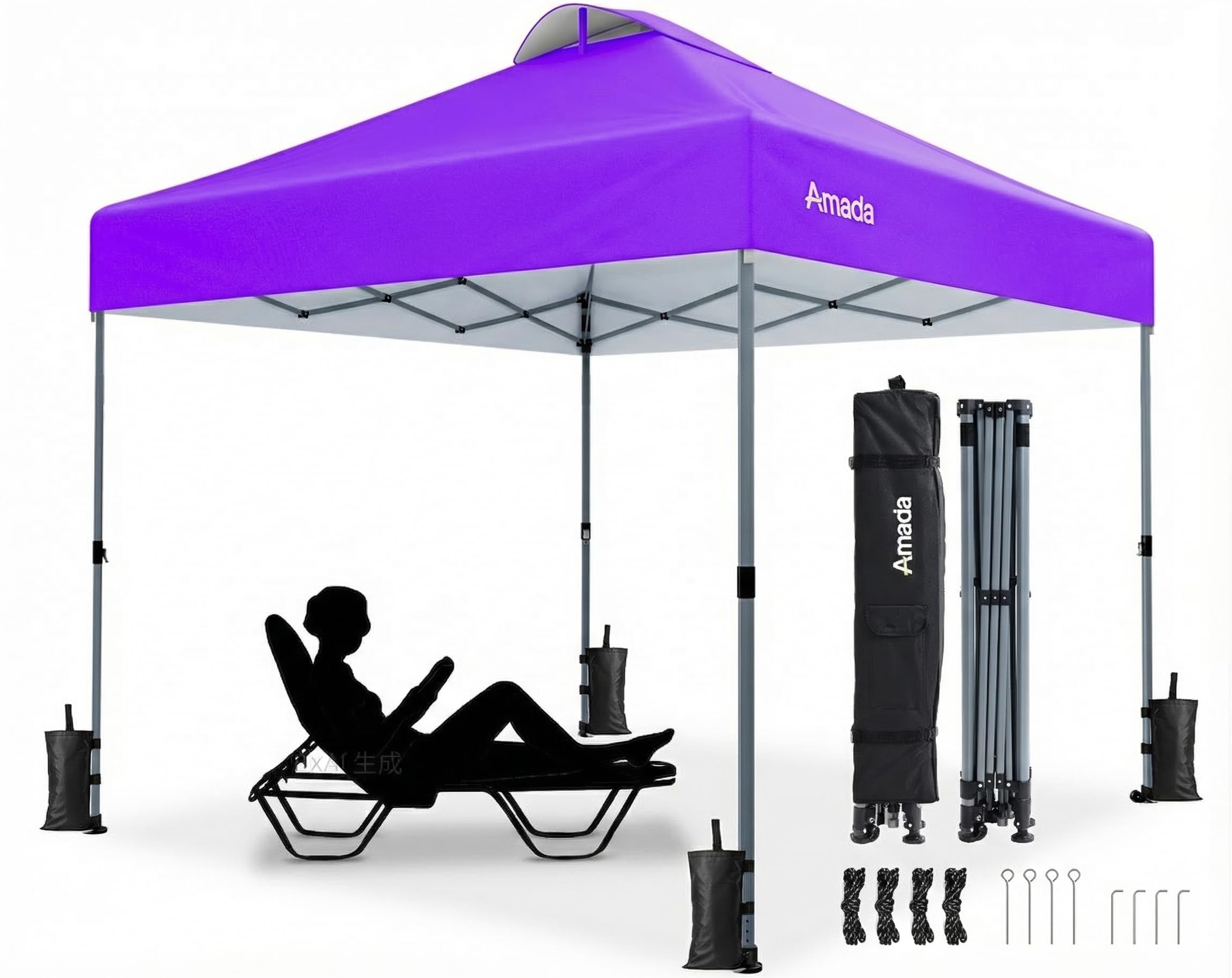Amada 10x10 Pop Up Canopy Tent, 1-Button Push Easy-up Outdoor Canopy Beach Tent with 3-Height Adjustable Waterproof Shade Shelter, Wheeled STO-N-Go Bag 8 Stakes, 4 SandBags (Khaki)