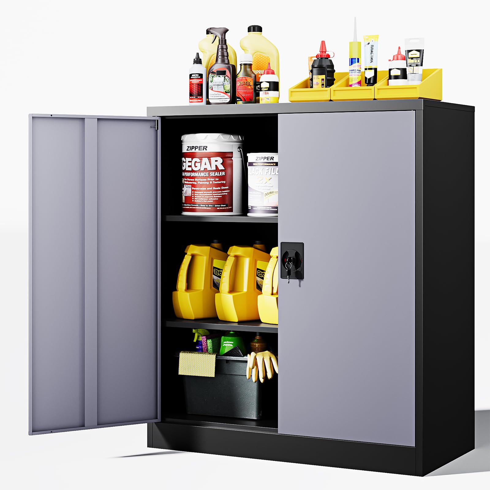 Letaya Metal Garage Storage Cabinets with Lock Door and Adjustable Shelves, Steel Tool Cabinets for Home,Office,Warehouse Organisieren (Black)