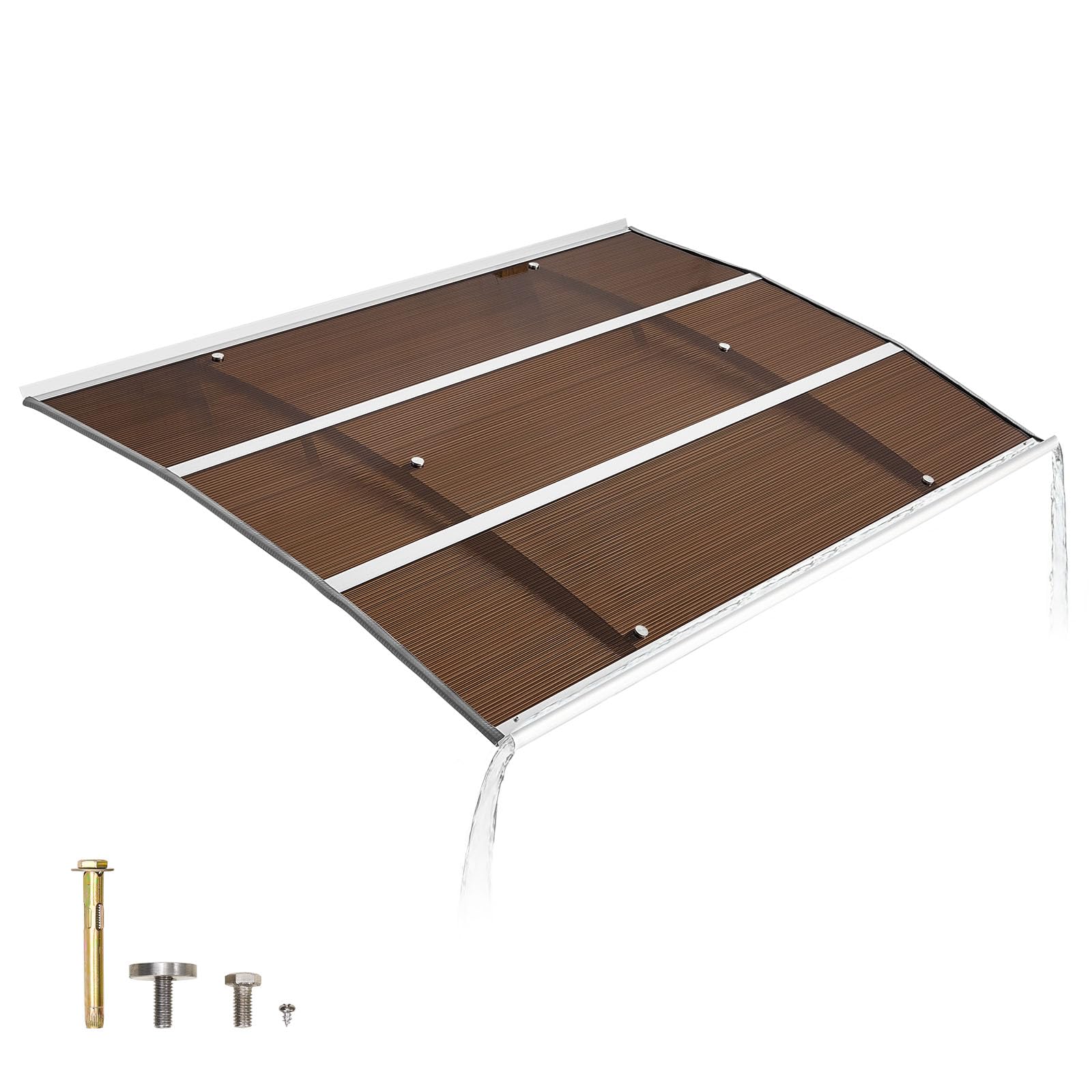 VEVOR Awnings for Door Entrance, 38" x 40" Window Door Awning Canopy Exterior with Drainage & ABS Bracket, Polycarbonate Cover Patio Door Awnings for Sun, UV, Rain, Snow Protection（Brown）
