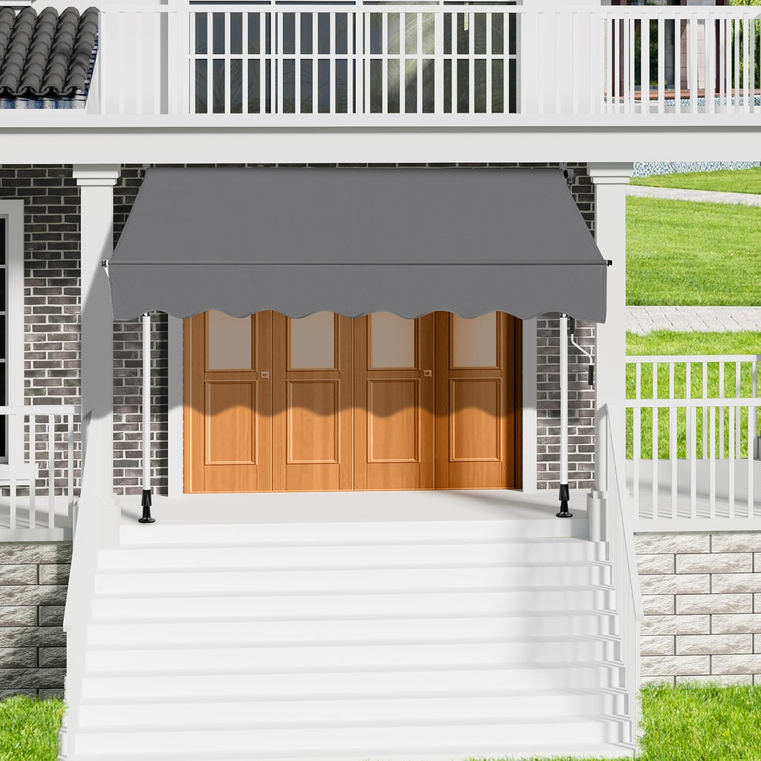 Yaheetech Manual Retractable Awning, 78"×118" Outdoor Sunshade Shelter Angle & Height Adjustable NO Drilling Patio Door Window Awnings, Canopy with UV Protection for Backyard, Dark Gray