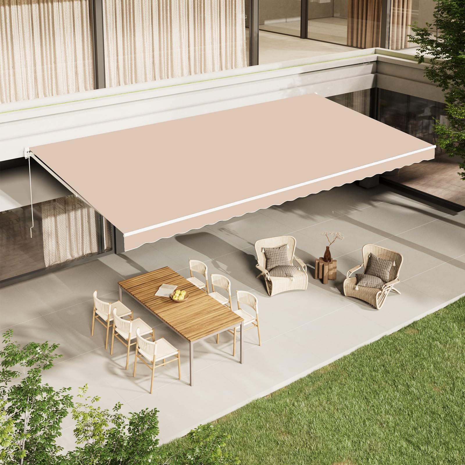 AECOJOY 13'×10' Patio Awning Retractable Awning Sun Shade Awning Cover Outdoor Patio Canopy Sunsetter Deck Awnings with Manual Crank Handle, Beige