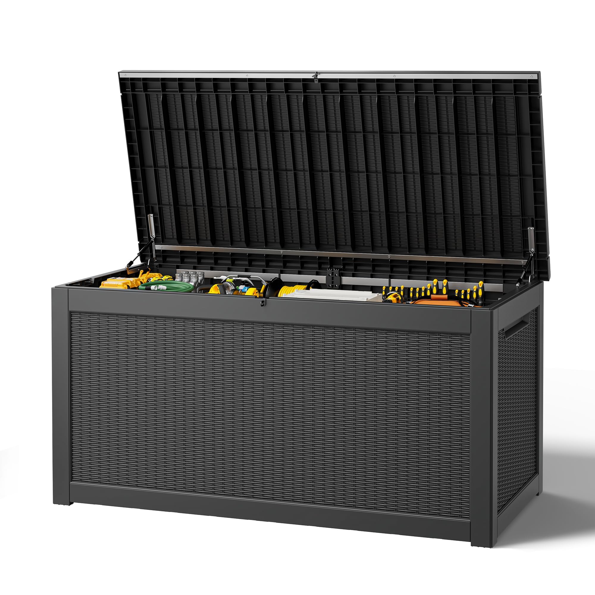 Outdoor Storage Box, Resin Deck Boxes Indoor and outdoor, Waterproof Storage Box Lockable Lid (Black,260 Gallon)
