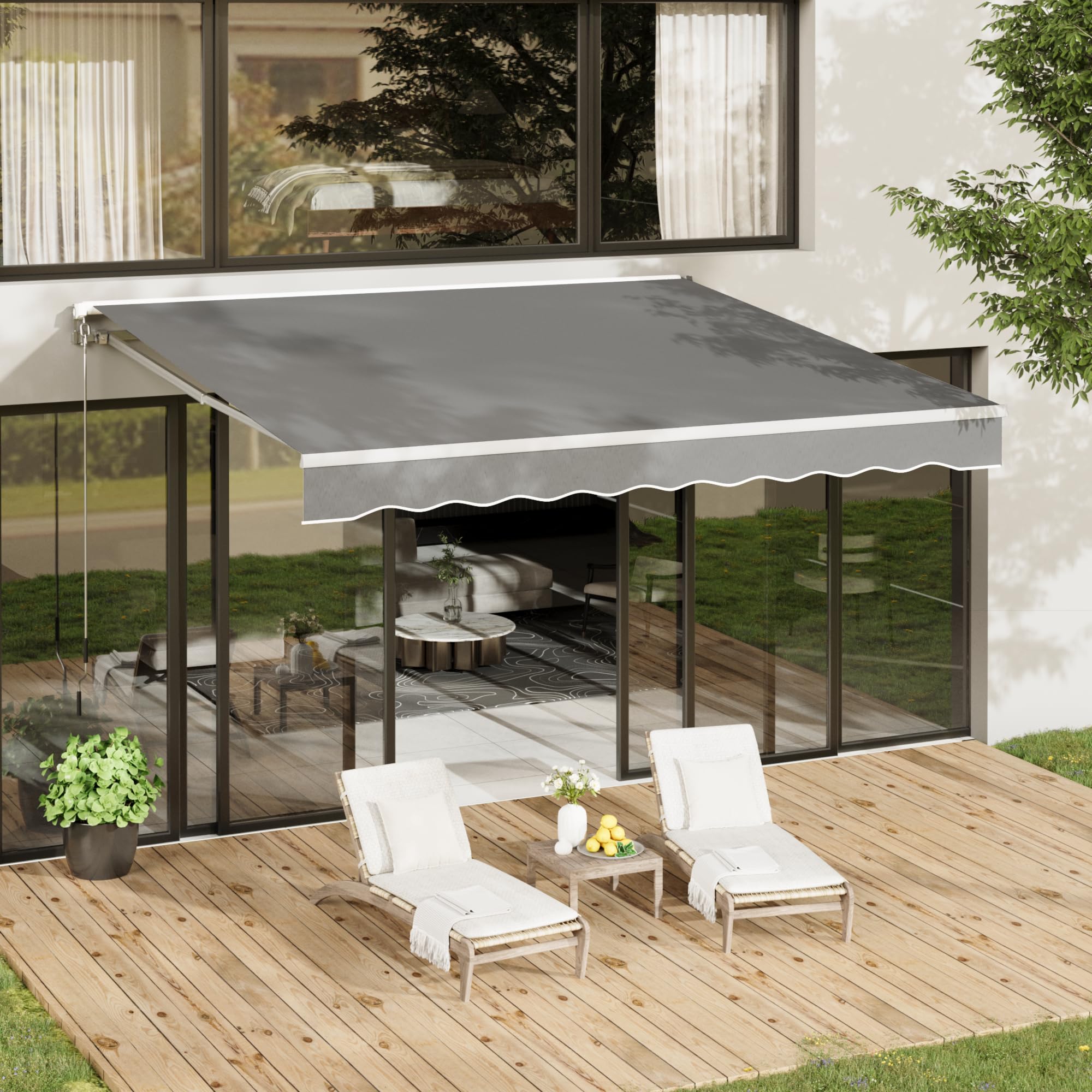 AECOJOY 13'×10' Patio Awning Retractable Awning Sun Shade Awning Cover Outdoor Patio Canopy Sunsetter Deck Awnings with Manual Crank Handle, Beige