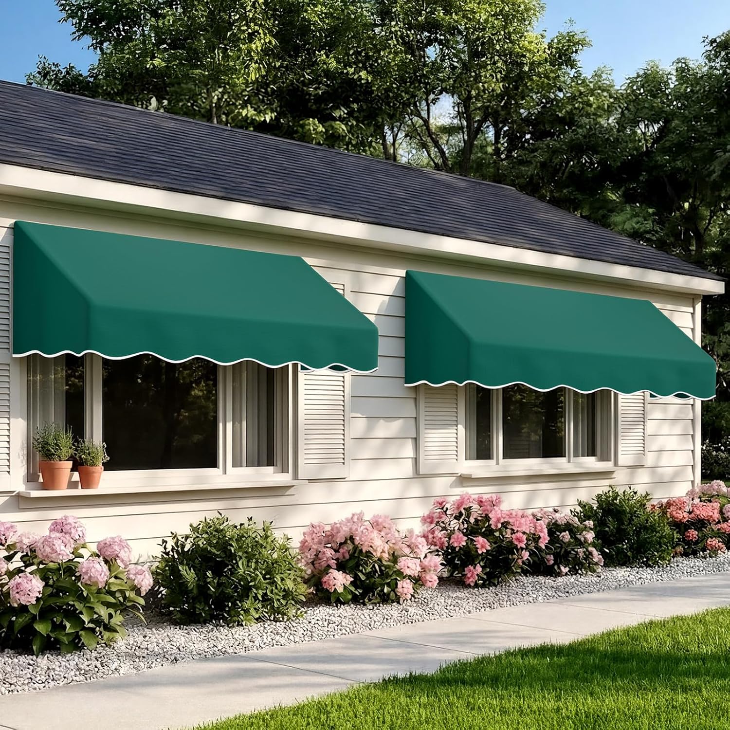 VINGLI 6x2 FT Outside Window Awning, Door Awnings for Sunshade & Waterproof, Patio Manual Retractable Awning for Door Entrance in Balcony, Backyard, Garden, Dark Green