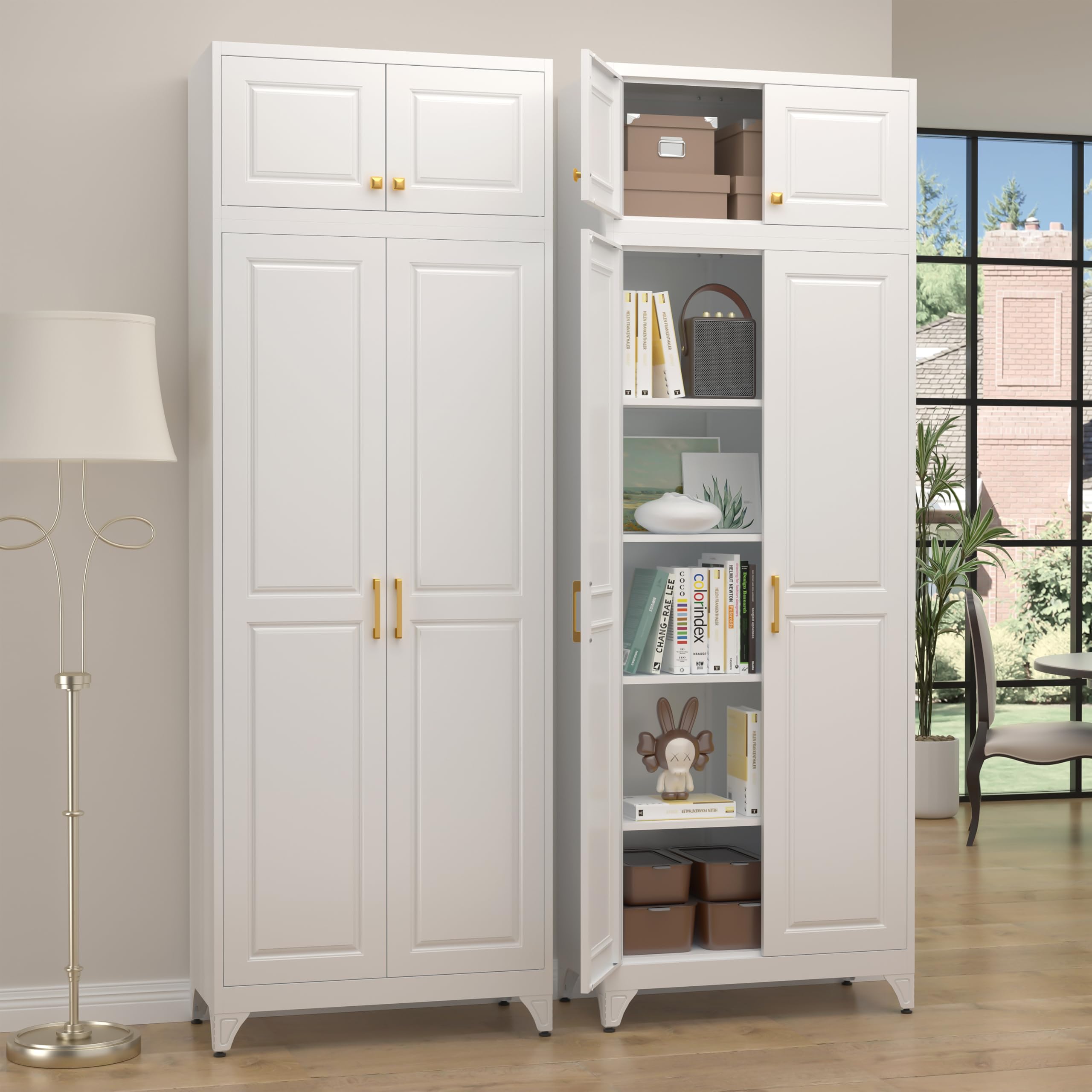SteeLoong Kitchen Pantry Cabinet,71”Black Metal Pantry Storage Cabinet with Doors and 4 Adjustable Shelves,Kitchen Cabinet with 2 Gold Handles,Tall Cabinet for Livingroom,Pantry, Bathroom