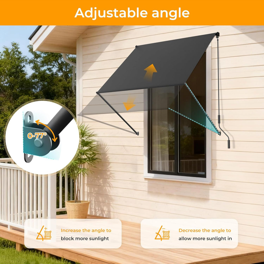 HOMEDEMO Small Retractable Window Awning 98"x59" Outdoor Patio Awning, Sun Shade Shelter with Waterproof UV-Resistant Fabric for Window, Door, Coffee Shop, RV