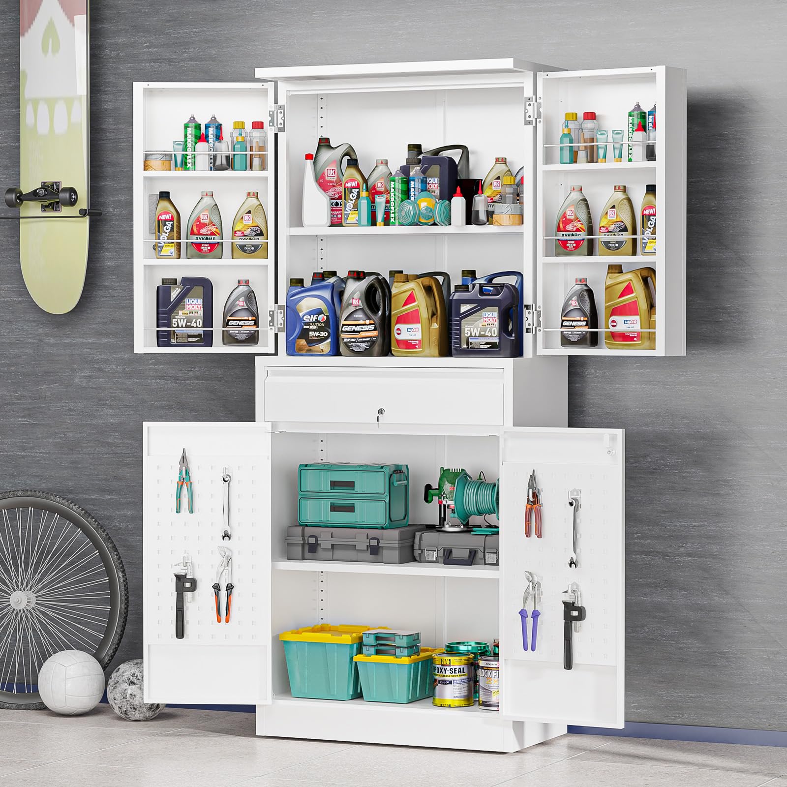 VINGLI Large Metal Storage Cabinet with 2 Doors and 5 Adjustable Shelves, Upgraded Height & Wide & Deep, 43''W x 20''D x 72''H, Oversized Garage Storage Cabinet with Wheels and Locks (Black)