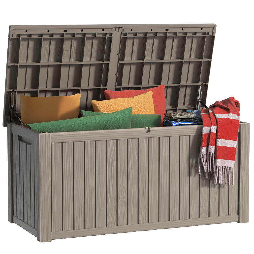 30 Gallon Outdoor Deck Box, Lockable Waterproof Outdoor Storage Boxes For Garden Tools,Indoor Cushions,Accessories Outside Storage Resin Weatherproof Container(Black)